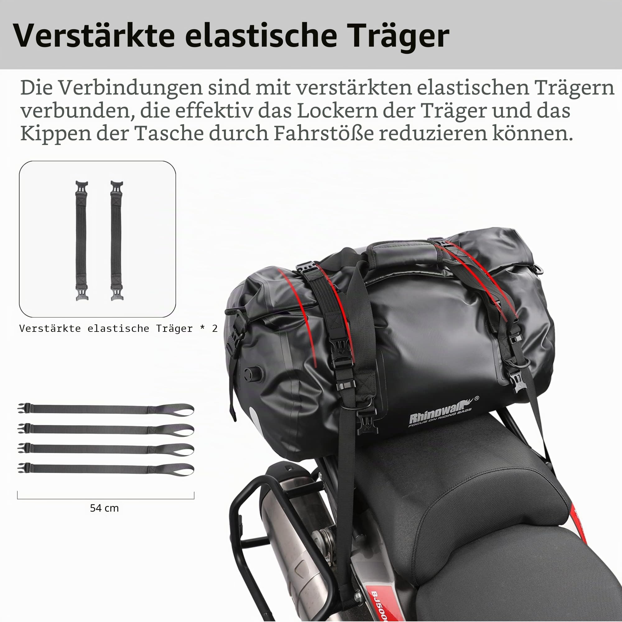 Rhinowalk 45L Motorrad Gepäcktasche Wasserdicht Große Satteltasche mit Luftventil – Reißfeste Hecktasche für Reise & Touring