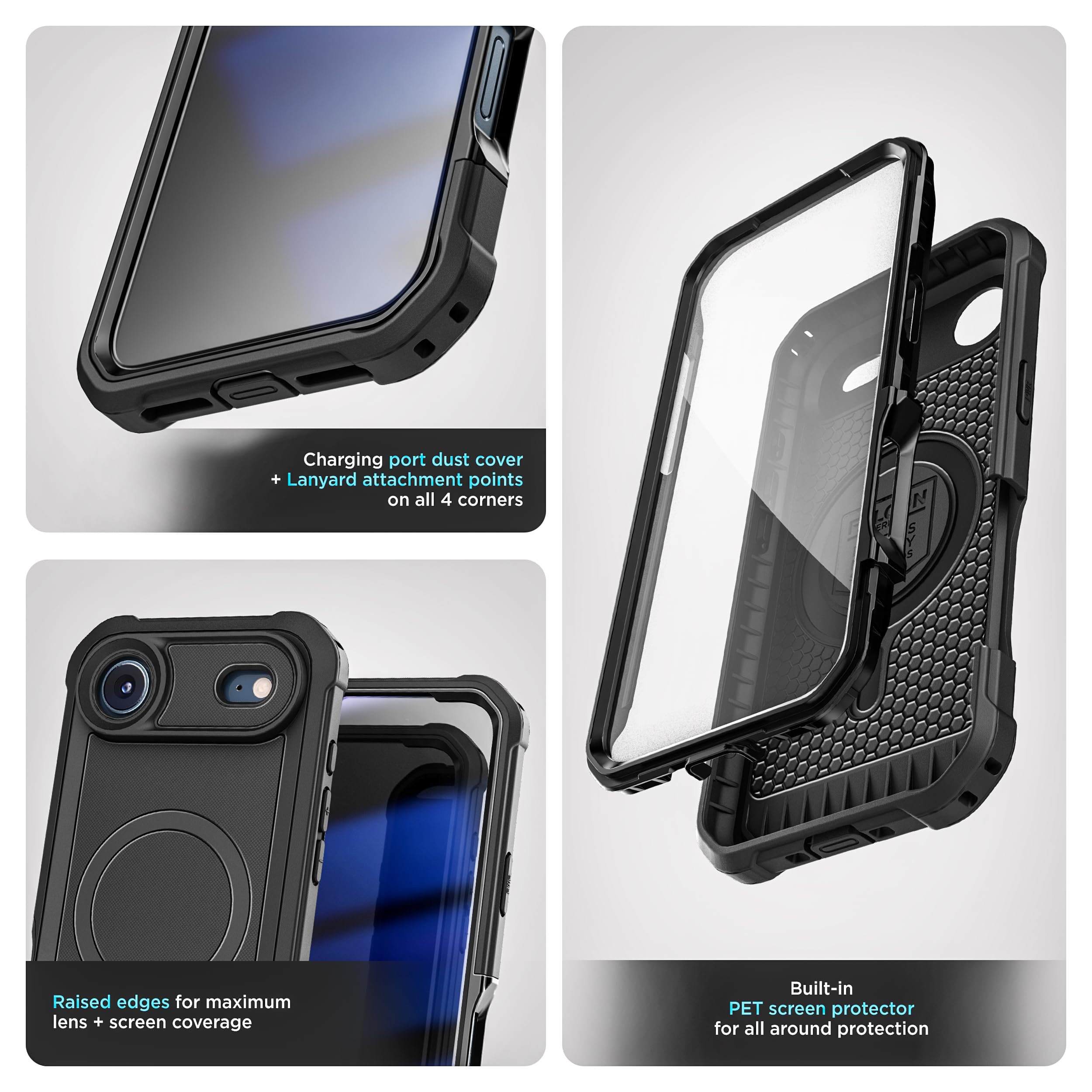 MIYIYQP Compatibile con iPhone 15 Pro Max 5G Metallo Custodia,Proteggi Schermo Integrato Protezione Paraurti Antiurto per Tutto il Corpo di Grado Militare 360 con Supporto