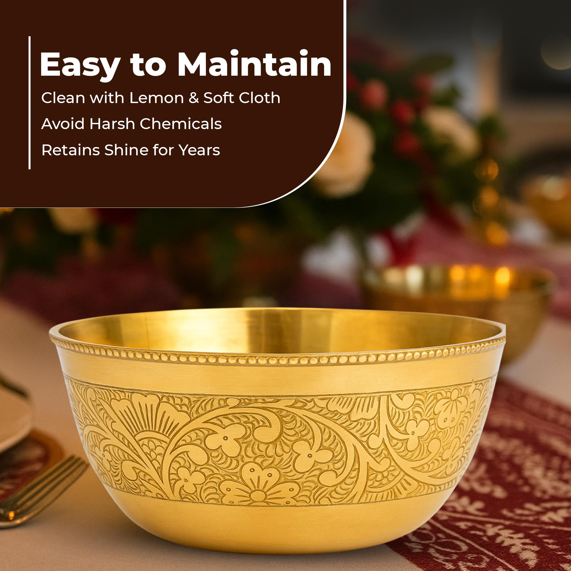 Brass Floral Bowl - Handcrafted Peetal ki Katori -5