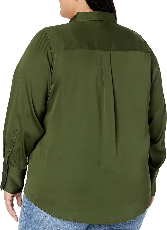 Amazon Essentials Womens Regular-Fit Satin Button Down Blouse (Available in Plus Size)