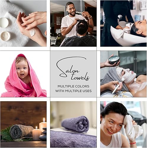 Miniatura 5 de Toallas del algodón para salones (paquete de 12, blanco, 16x 27pulgadas), absorciónsuave y secado rápido, toalla de mano para gimnasio, salón (100 %