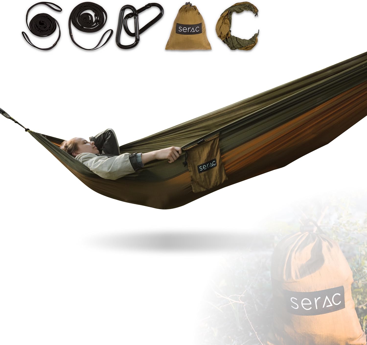 Serac [Durable Hammock & Strap Bundle] Classic Portable Single Camping Hammock with Suspension System - Perfect for The Backpack, Travel and Camping