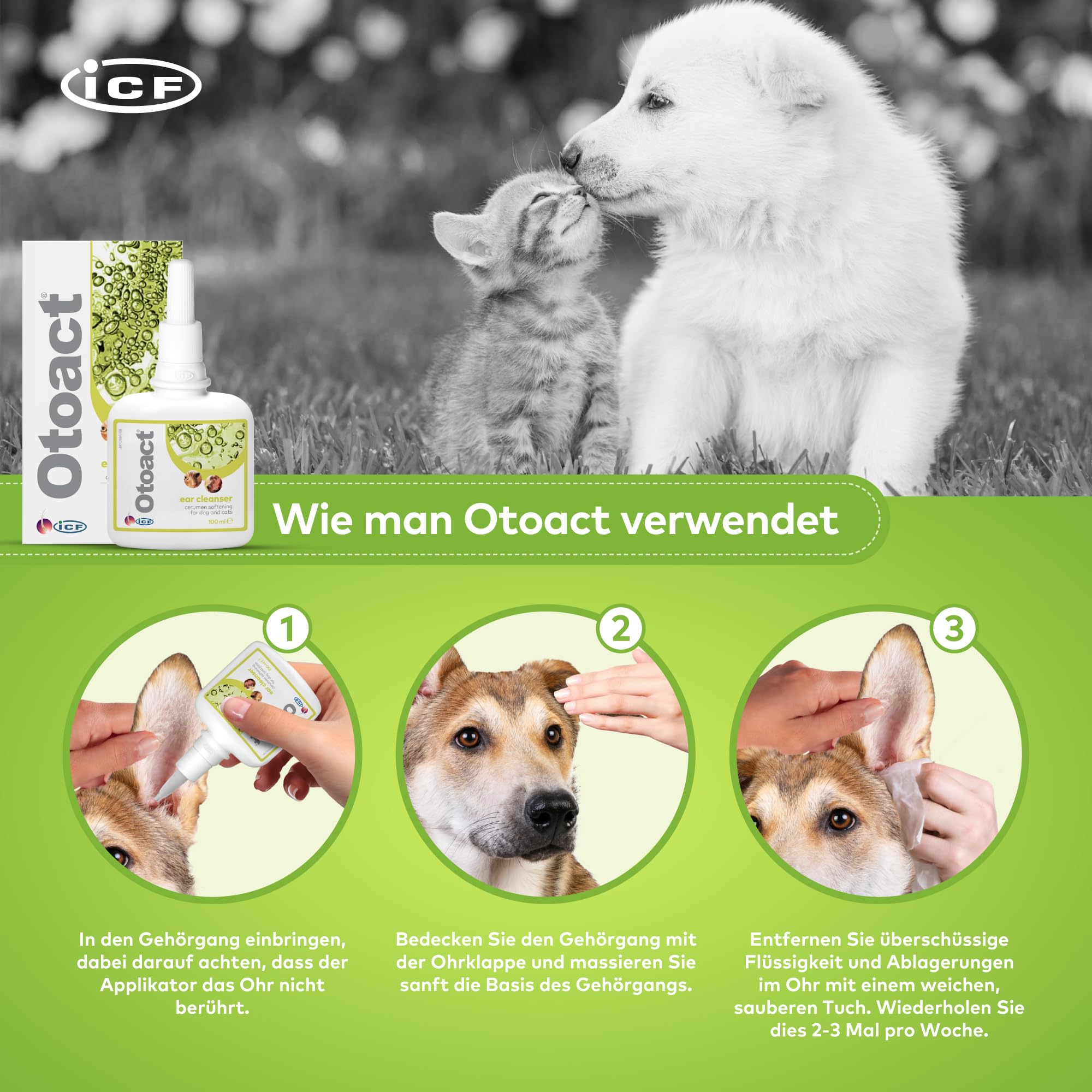 Otoact Ohrenreiniger für Hunde & Katzen | Sanfte Ohrreinigungslösung | Entfernt Ohrenschmalz & Unterstützt die Ohrenhygiene | Einfache Anwendung & Nicht reizend | 100ml