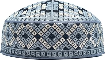 Multi-Colored Rigid Kufi Hat with Intricate Star and Diamond Embroidery | Islamic Prayer Cap | Tupi Head Cover