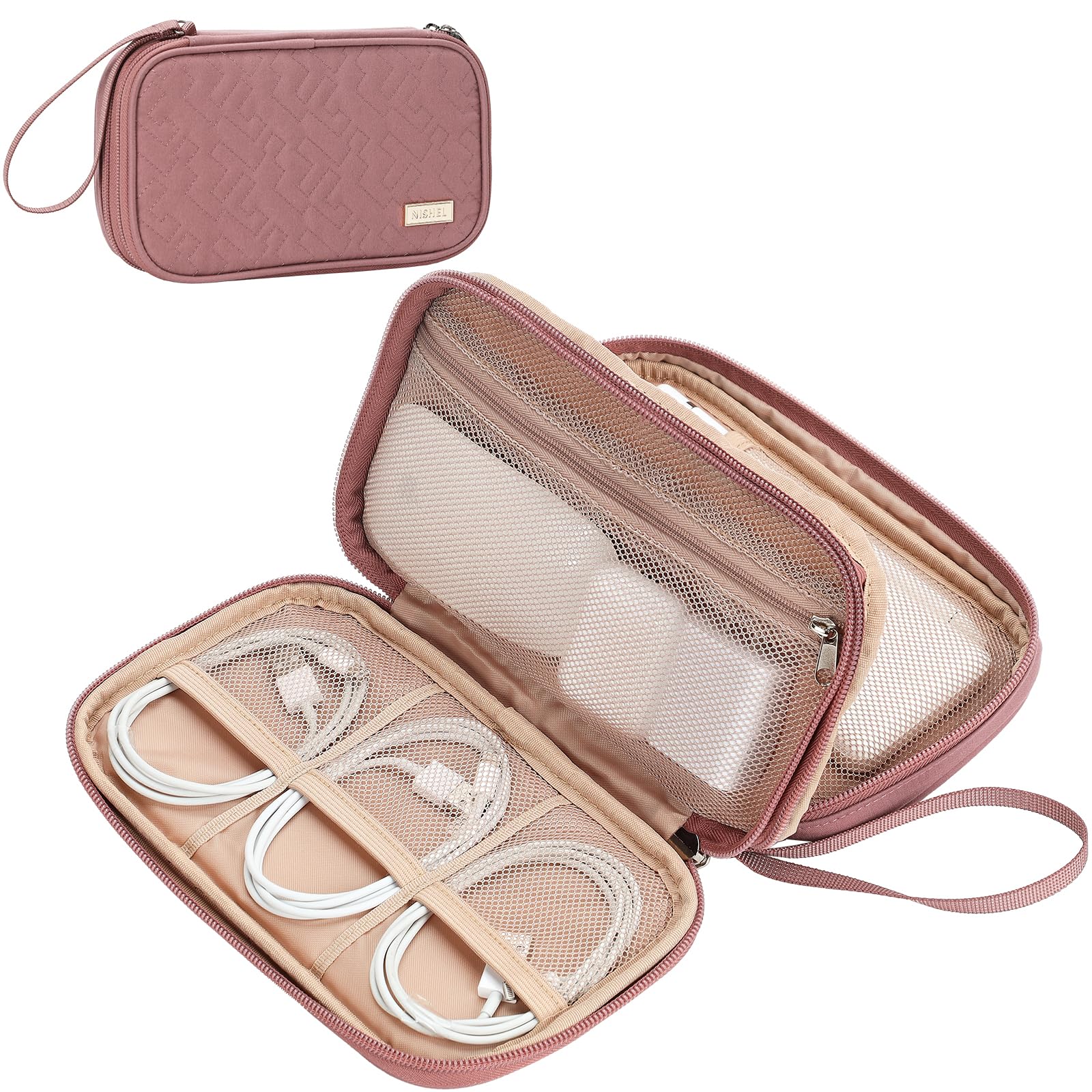 NISHEL Travel Cord Organizer Case Double Layers Tech Electronic Case Travel Essentials for Charger Cable Phone Flash drive
