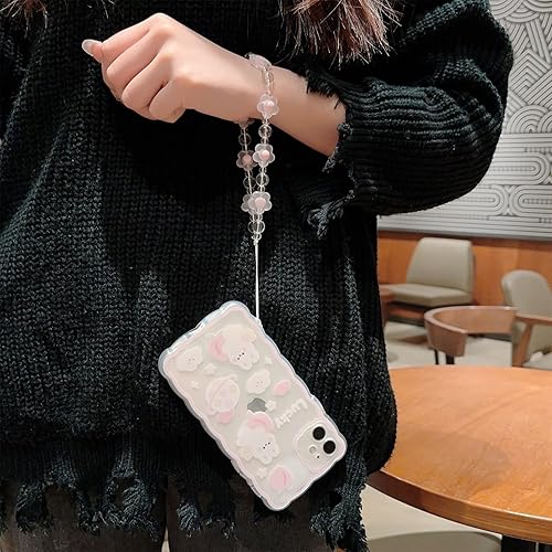 Miniatura 5 de Funda compatible con iPhone 11, bonita funda de dibujos animados de conejo melocotón con bonito diseño de cadena para mujeres y niñas, funda