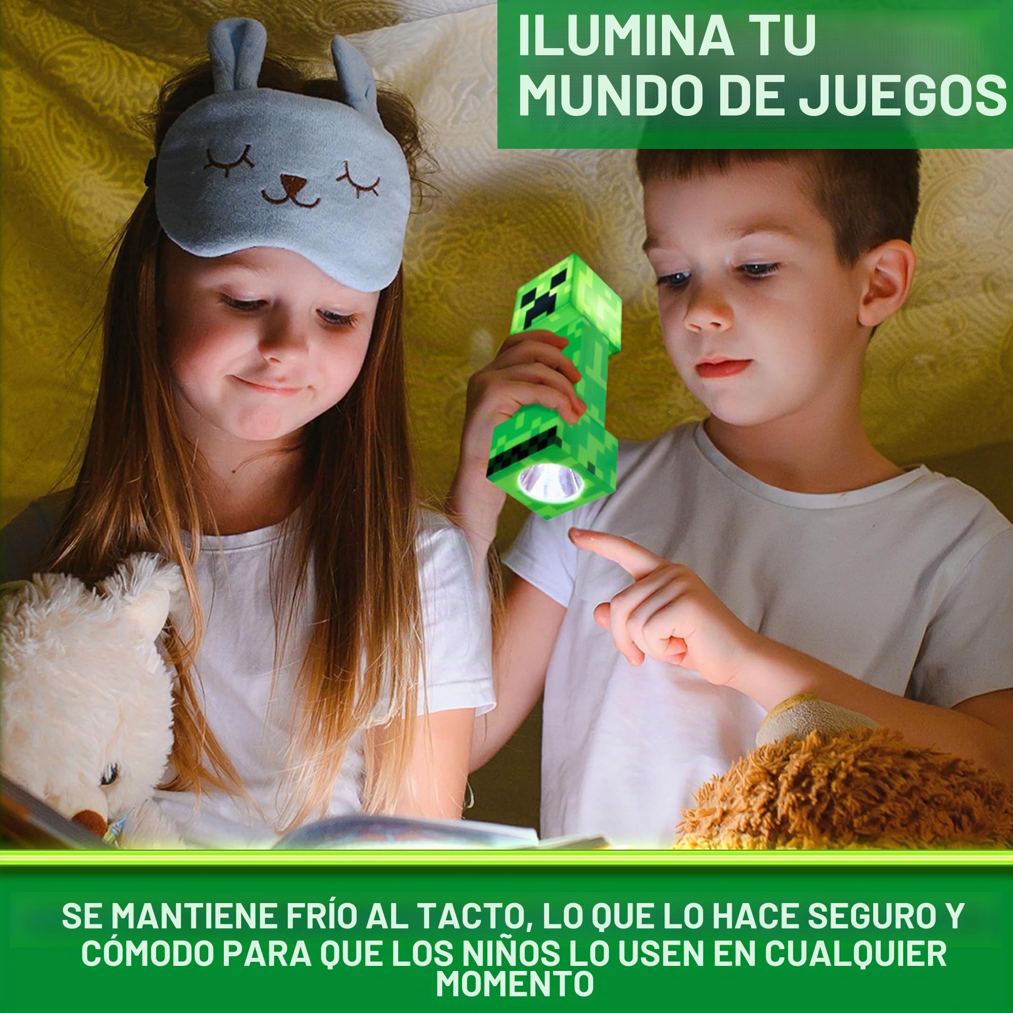 Minecraft Linterna Infantil Creeper, Luz LED 2 en 1, Luz Nocturna y Antorcha USB o Pilas, Decoración Gamer, Regalo para Niños