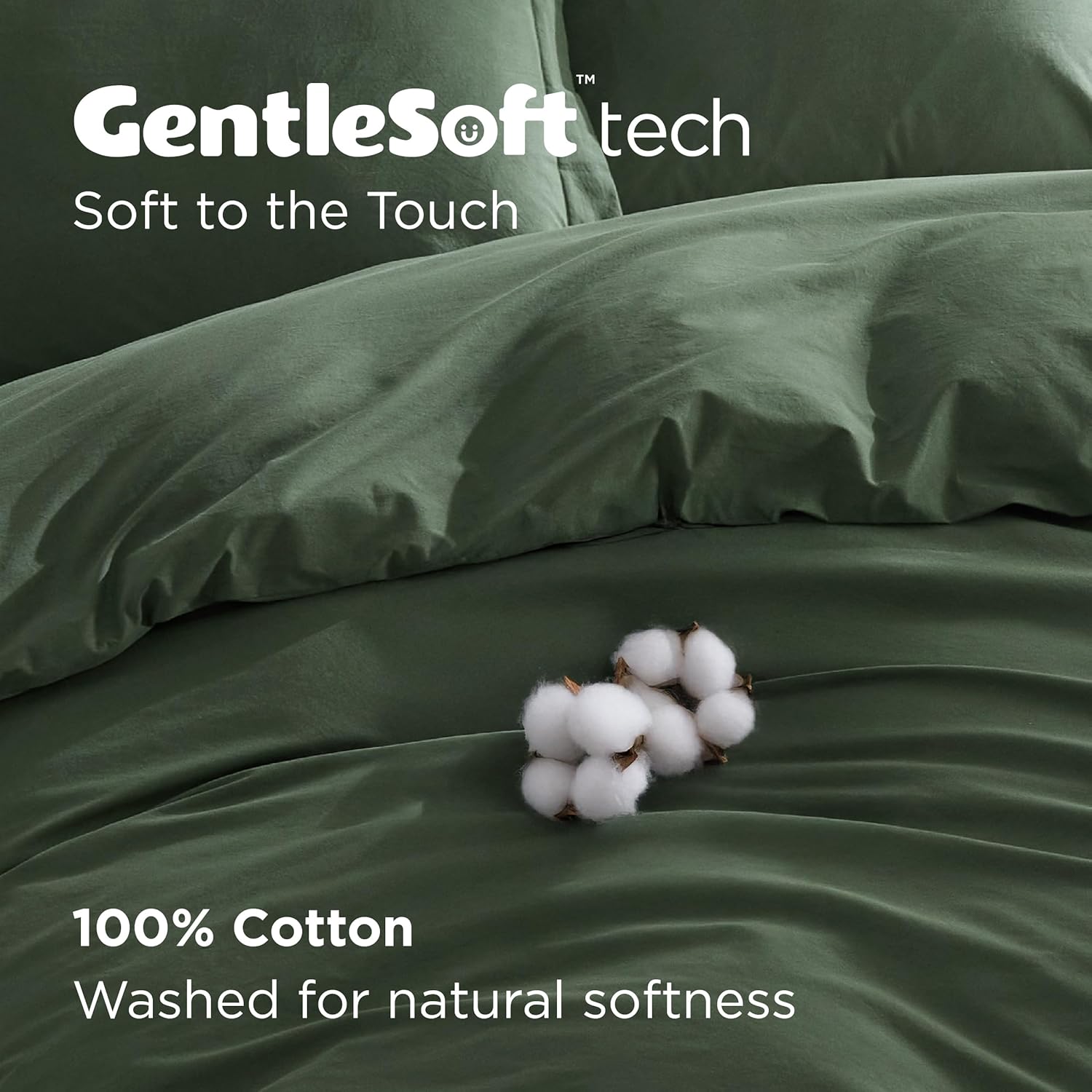 Bedsure 100% Washed Cotton Duvet Cover Queen Size - Olive Green Minimalist Cotton Duvet Cover Linen Like for All Seasons - GentleSoft™ Plain Simple Bedding (Olive Green, Queen, 90x90)