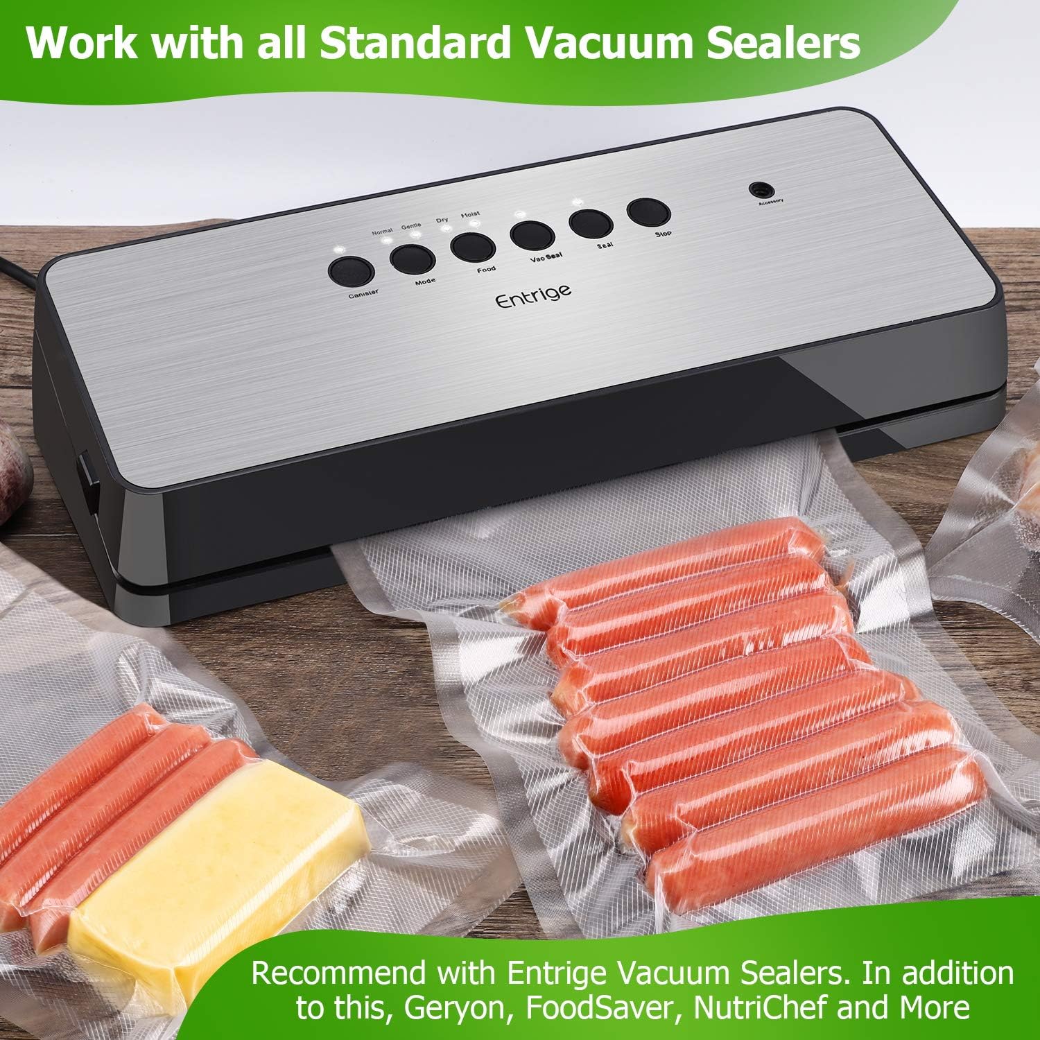 Up To 50% OFF Entrige Vacuum Sealer Bags for Food, 8 X 12 Inches Pre-cut Food Saver Bags Rolls, BPA-Free Vacuum Food Storage Bags for Sous Vide Vac Seal, Commercial Grade, Embossed Seal A Meal Bags Rolls (100 Pcs)