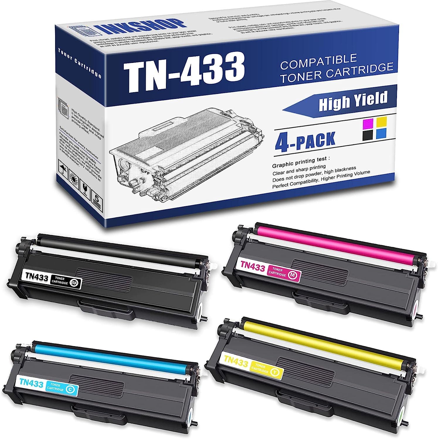 TN433 Compatible TN-433BK TN-433C TN-433Y TN-433M High Yield Toner Cartridge Replacement for Brother TN-433 HL-L8260CDW DCP-L8410CDW MFC-L8610CDW