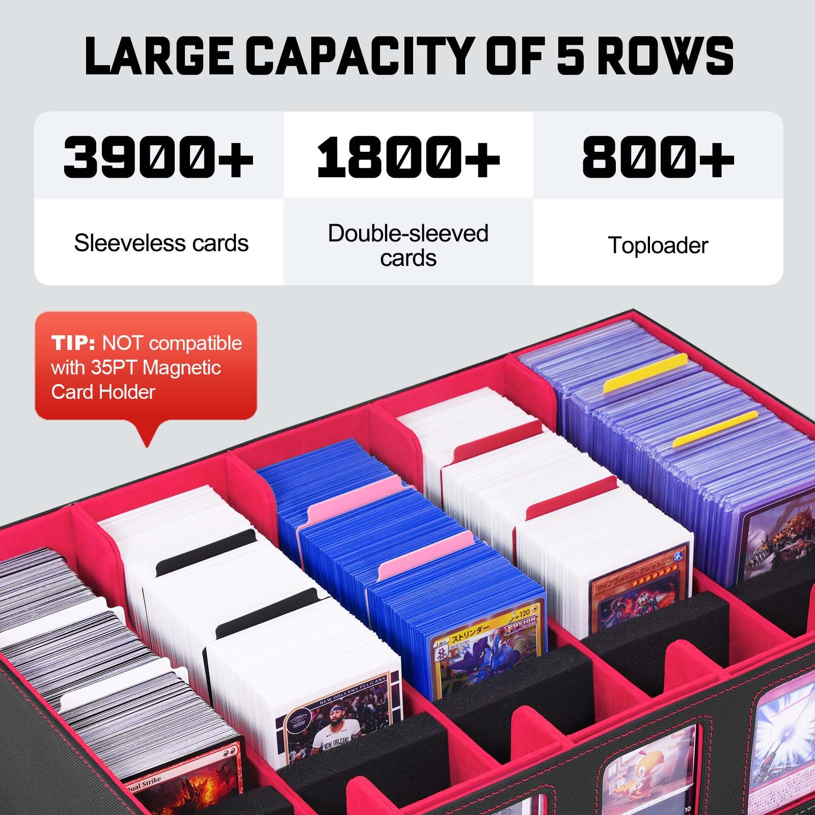 ZLCA MTG - Caja de almacenamiento de 5 filas con asa, caja de mazo MTG con capacidad para más de 3900 tarjetas coleccionables con asa portátil, bandeja de dados extraíble, estuche para tarjetas