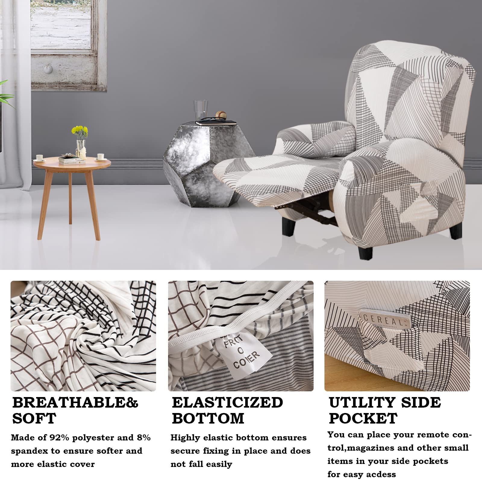 Lydevo Copripoltrona Relax Reclinabile Universale, 1 Posto, con Tasche, Elasticizzato, Lavabile Rimovibile, Fodere per Poltrona, Linea Bianca