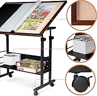 Vista 7 de Becko US Mesa de rompecabezas inclinable de 1500 piezas con alfombrilla de cubierta, tablero de rompecabezas con 5 ángulos de inclinación y ajuste