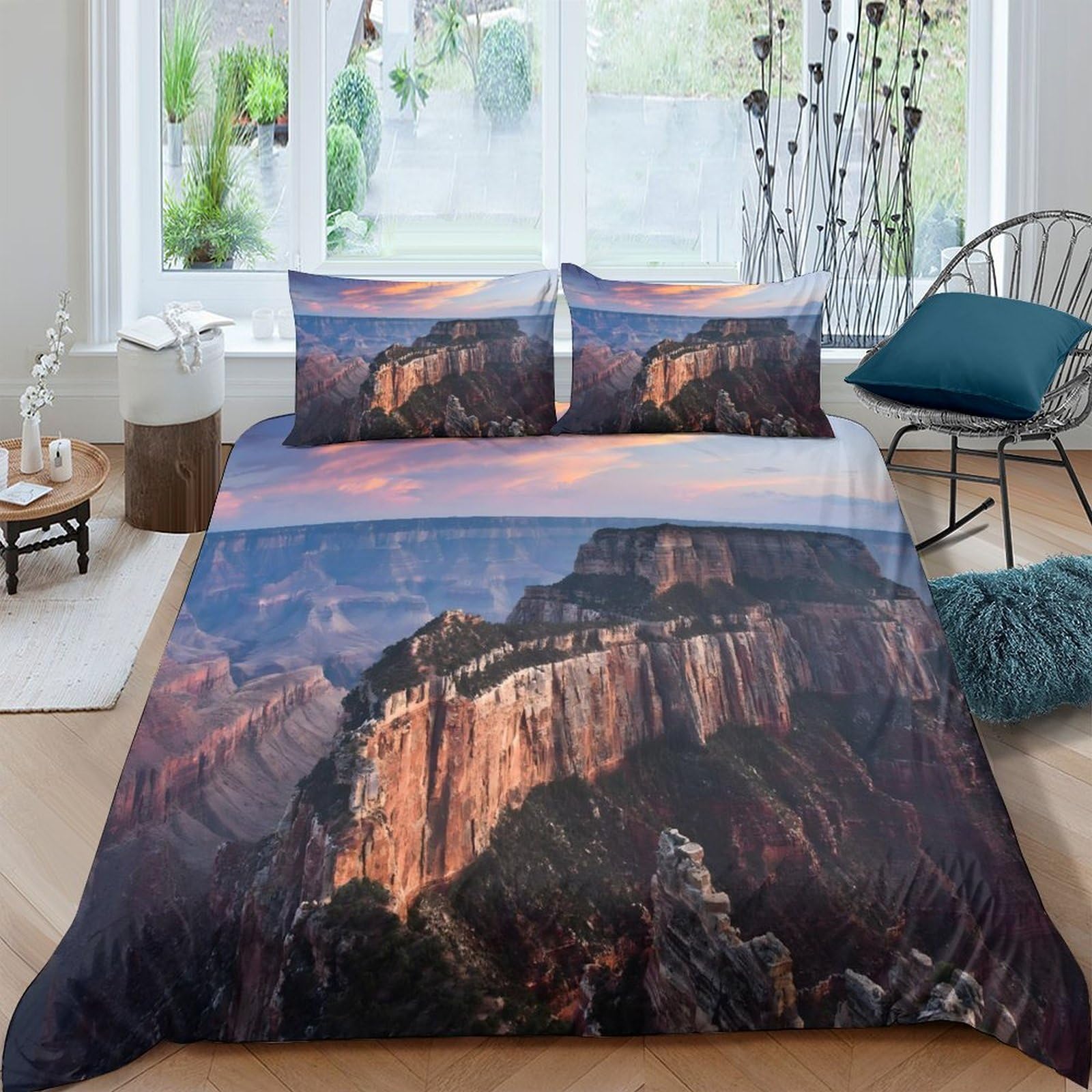 Ctjqhvkz Style-2 3D Printed Mountain Sunset Fitted Sheet Microfiber Soft Anti-Slip Canyon View Mattress Cover For Bedroom Decor Single（135X200cm）