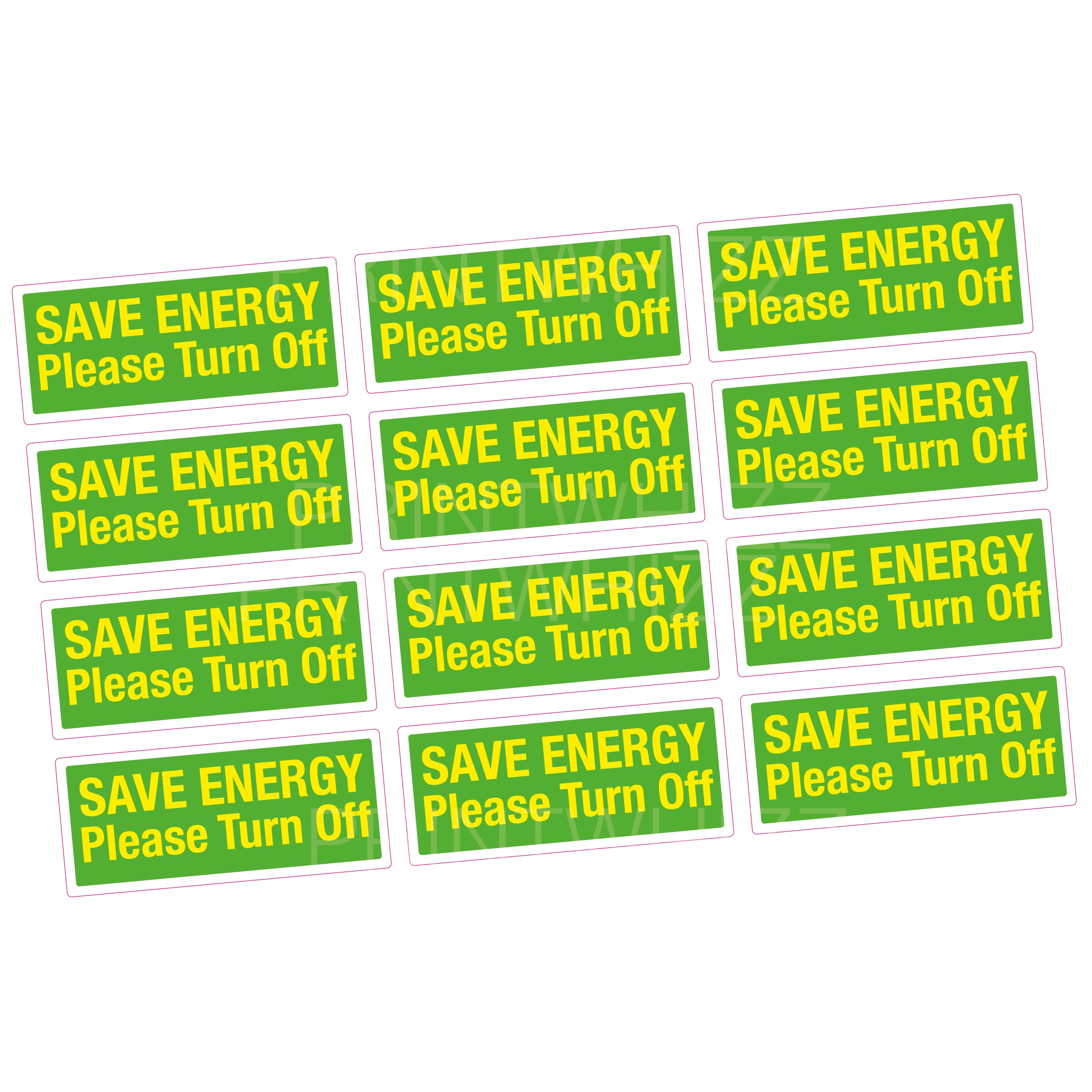 Printwhizz Full Colour Ltd 12X Save Energy Stickers Light Switch/Plug Vinyl Stickers Turn Off Reduce Bills Label Home Shop Business