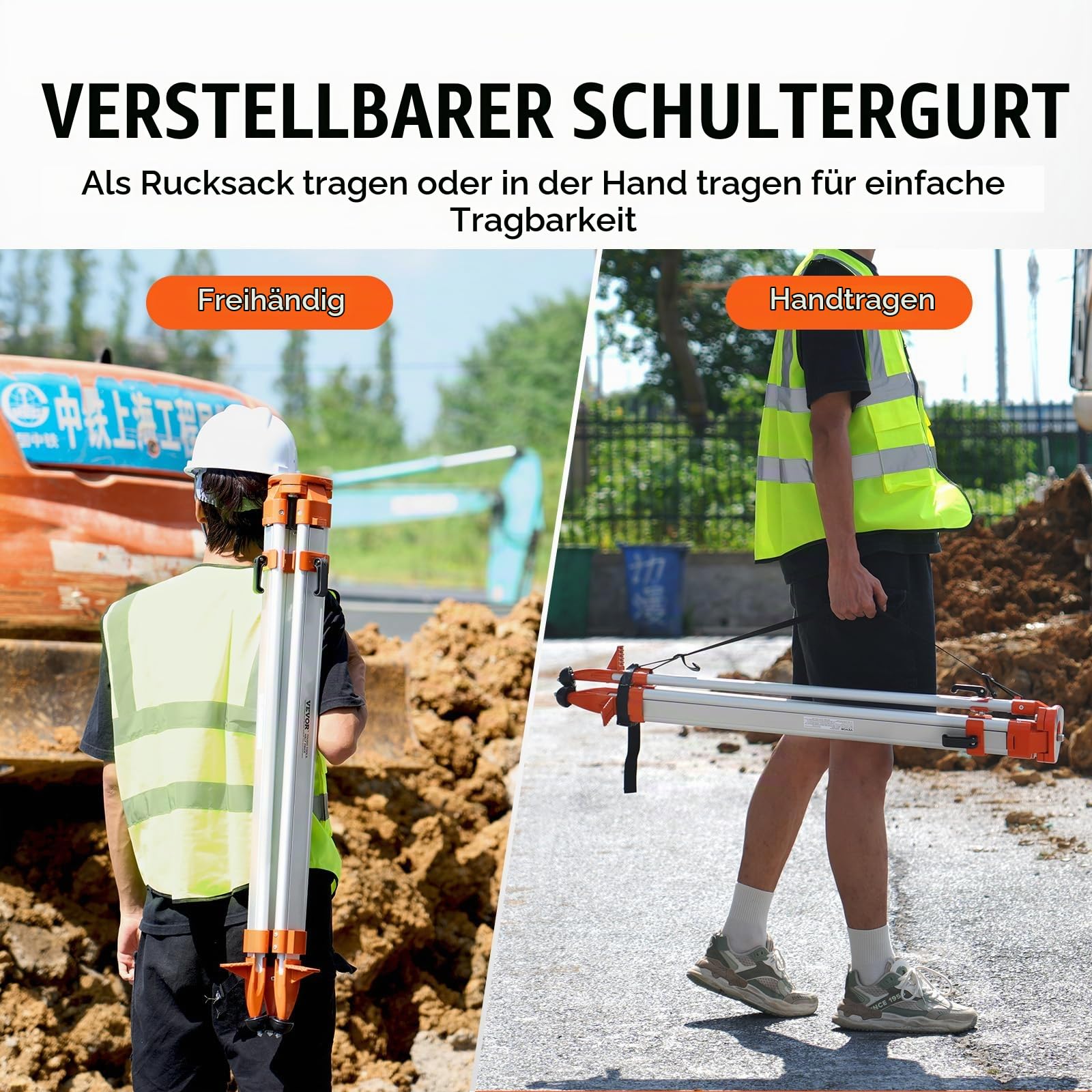 VEVOR Professional Baustativ, 5/8"-11-Gewindehalterung, höhenverstellbar 420-1665 mm, robustes Vermessungs-Stativ für Laser & Nivelliergeräte, einziehbare Beine, rutschfeste Füße