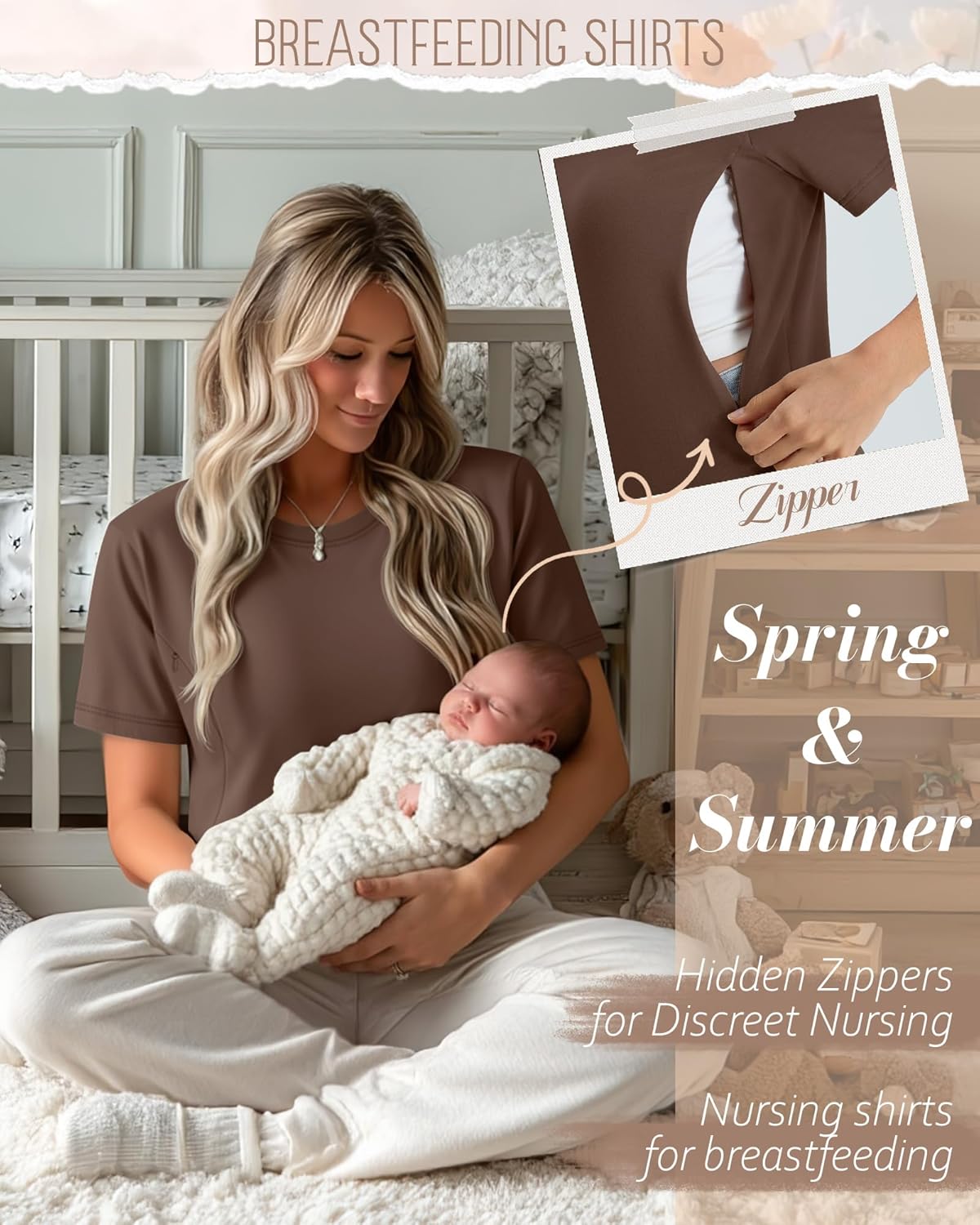 4 Pack Women's Nursing Breastfeeding Shirts with Zipper Loose Fit Short Sleeve Maternity Top Nursing Clothes - Image 2