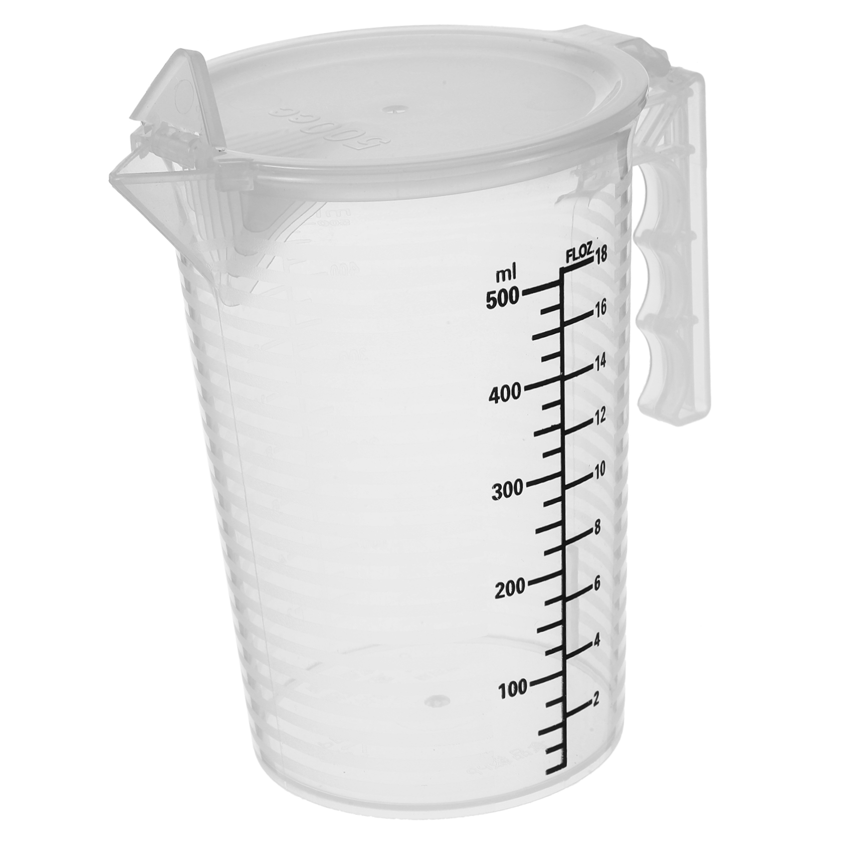 Vaso medidor plástico transparente 500 ml con tapa y asa miniatura 7