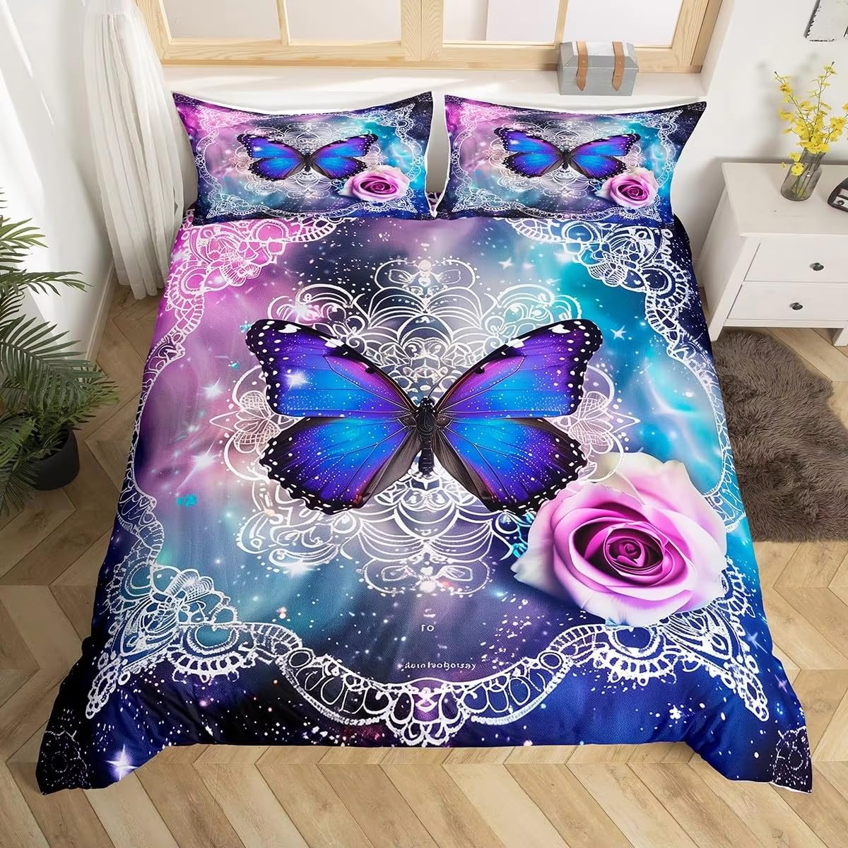 Housse de couette 200x200 papillon pour chambre d'adolescent