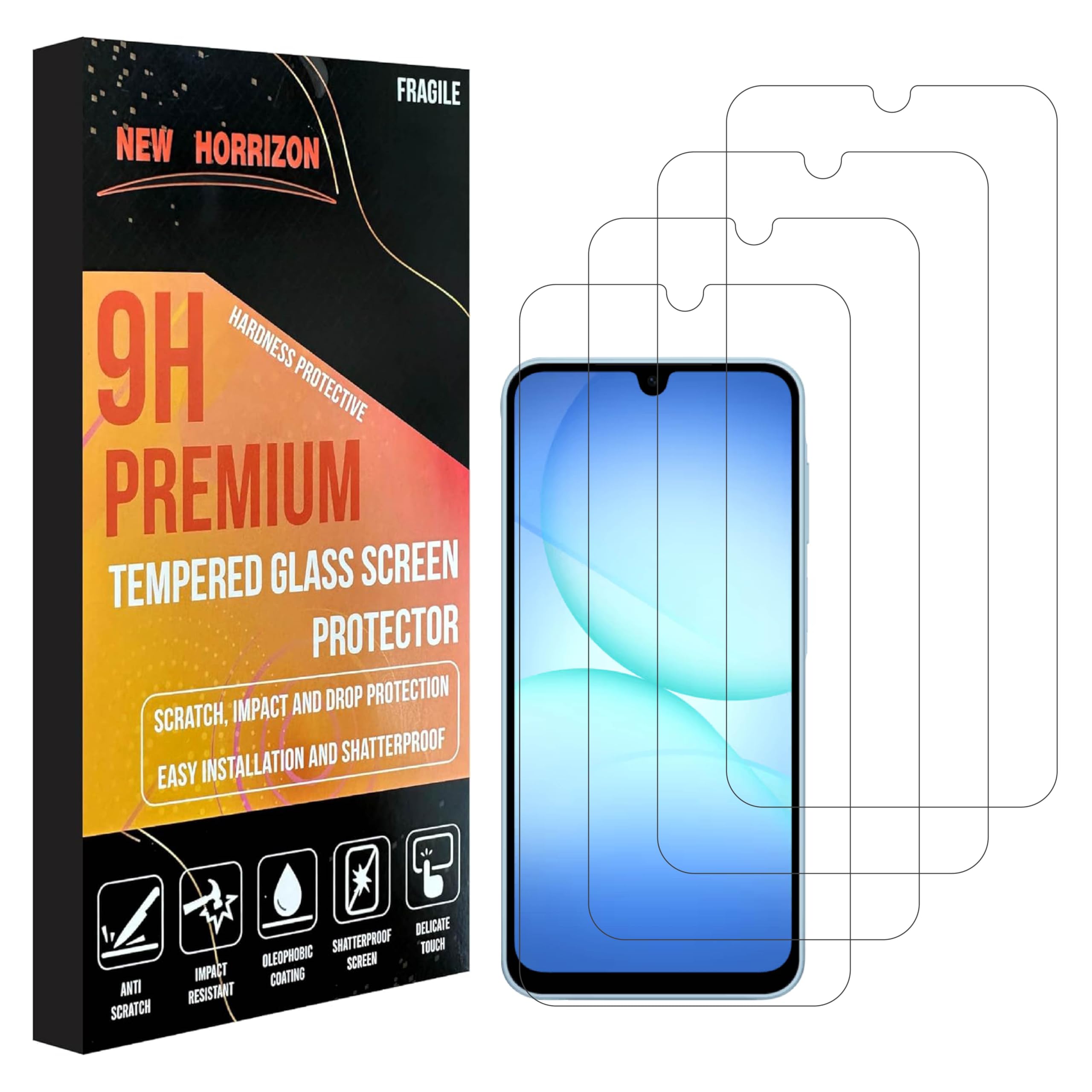 New Horrizon [4-Pack Screen Protector for Samsung Galaxy A17 / A16 / A26 5G / 4G [LifetimeSupport] Tempered Glass Film, [Impact-Protection][Anti-Shatter][Anti-Scratch]