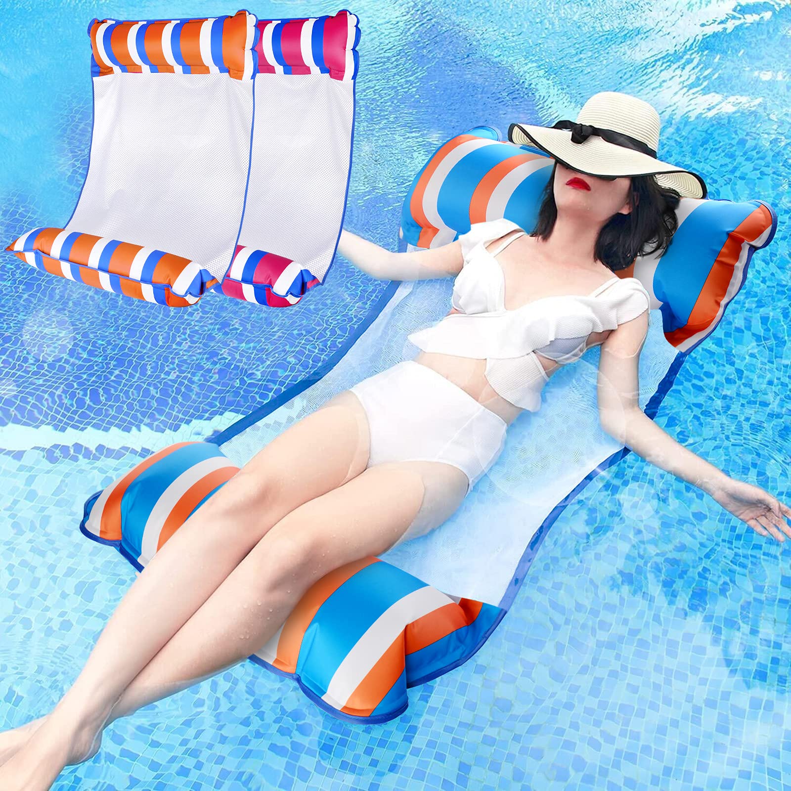 Linkidea - Juego de 2 flotadores de Piscina para Adultos, Flotador de Agua para Adultos, Hamaca Multiusos 4 en 1, Flotador para Tumbona de Piscina con Bomba infladora
