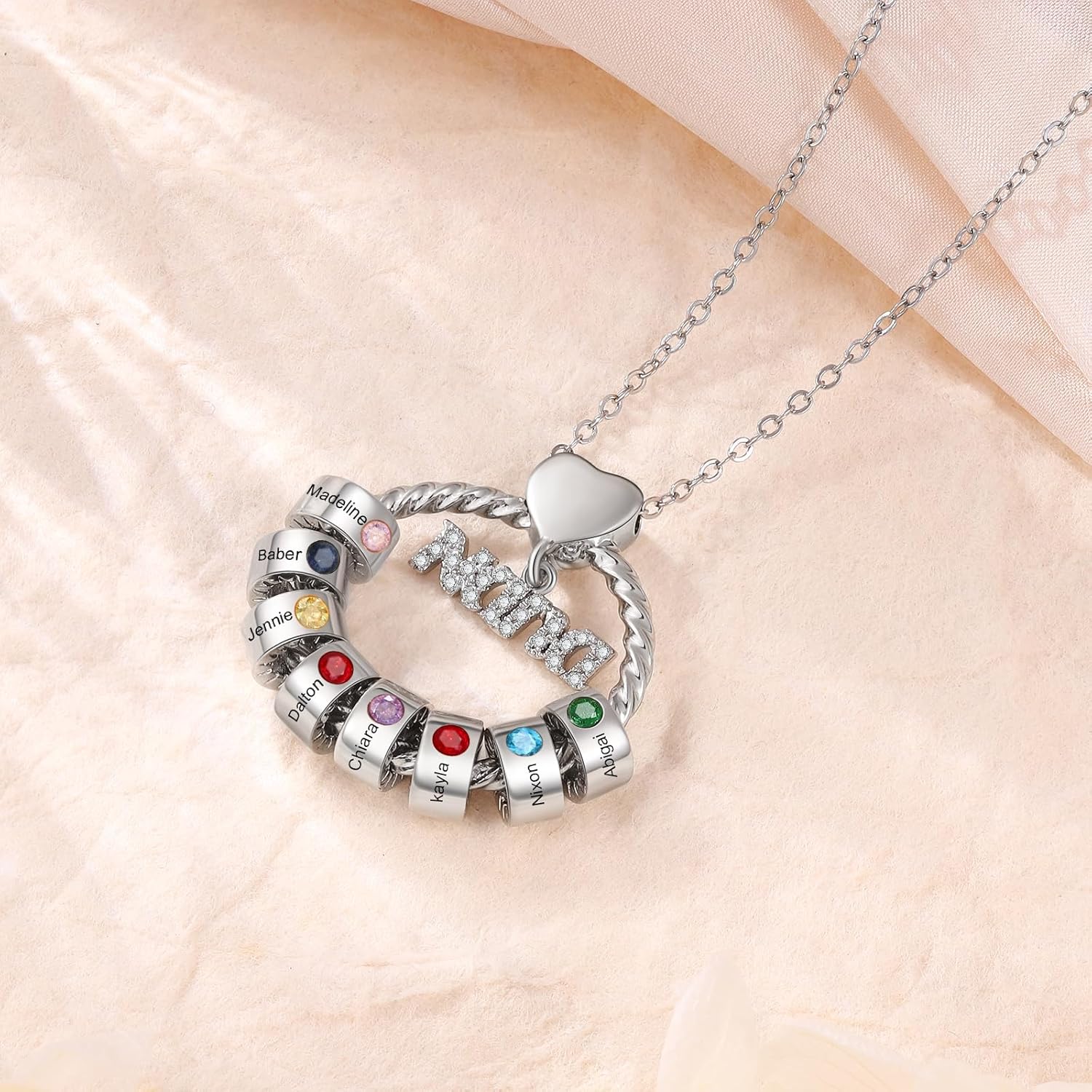 Nana Gifts Personalized Mom Necklace with Family Birthstone Customized Engraved Name Necklaces for Women Mothers Day Birthday Gifts for Grandma Grandmother