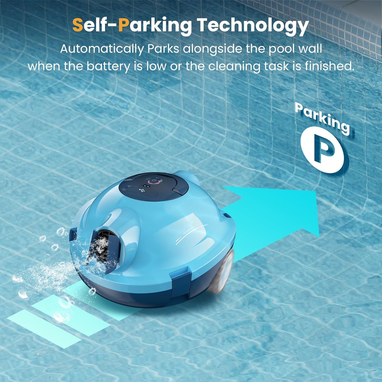 Y10 Cordless Robotic Pool Cleaner, Automatic Pool Vacuum -120 Mins Runtime, Powerful Suction, Self-Parking, Lightweight for Above/Inground Pools Up to 65ft/1100 Sq.Ft