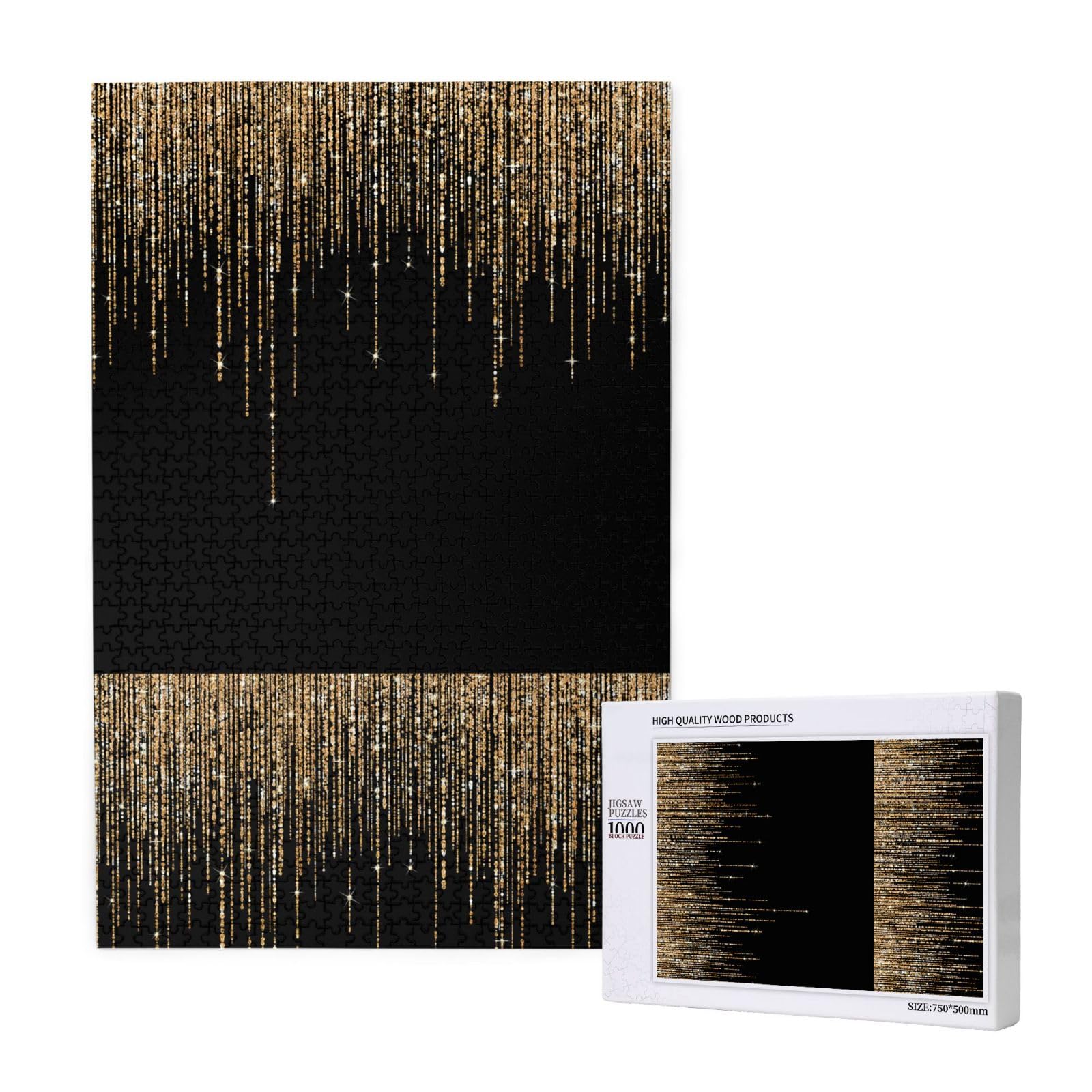 Nero Oro Scintillante Frange Glitter, Puzzle da 1000 Pezzi per Adulti Puzzle Impegnativi, Puzzle