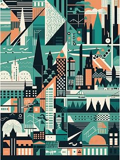 Artery8 Modern Abstract Geometric Dundee Cityscape Design Art Print Canvas Premium Wall Decor Poster Mural