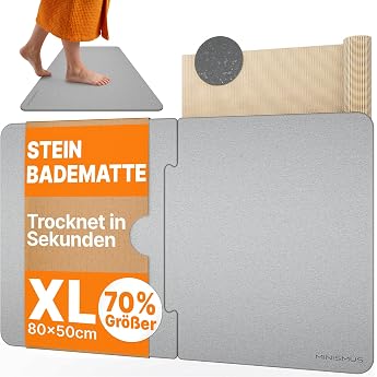 Minismus Bath Mat Stone 80 x 50 cm Diatomite Stone Bath Mat Stone Mat Bathroom Shower Mat Quick Drying XL Size Shower Mat Diatomite Mat Light Grey