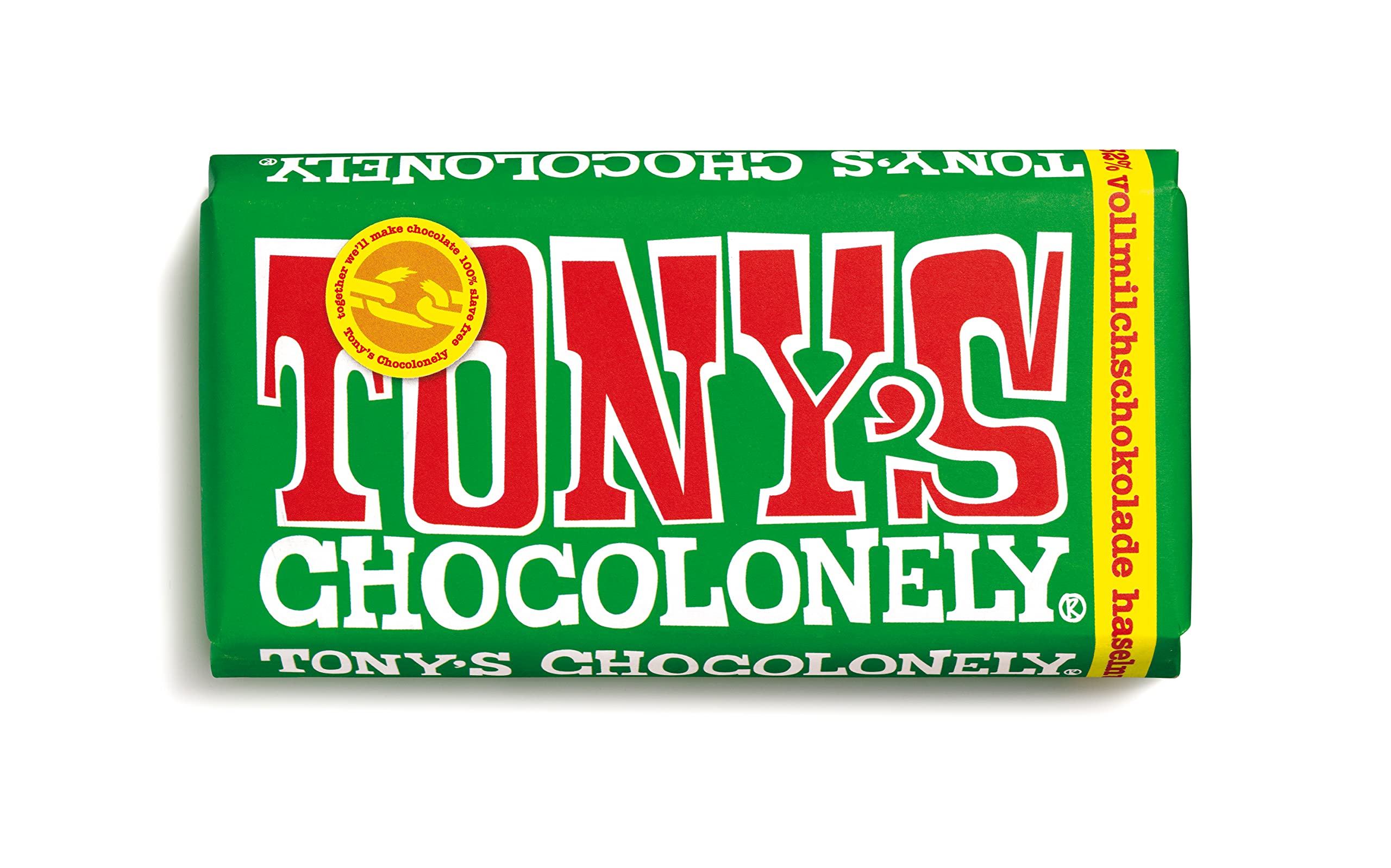 TONY'S CHOCOLONELY Czekolada pełnomleczna orzech laskowy 180 g - Fairtrade czekolada z kawałkami orzechów laskowych. Bez oleju palmowego, wyprodukowana w Belgii