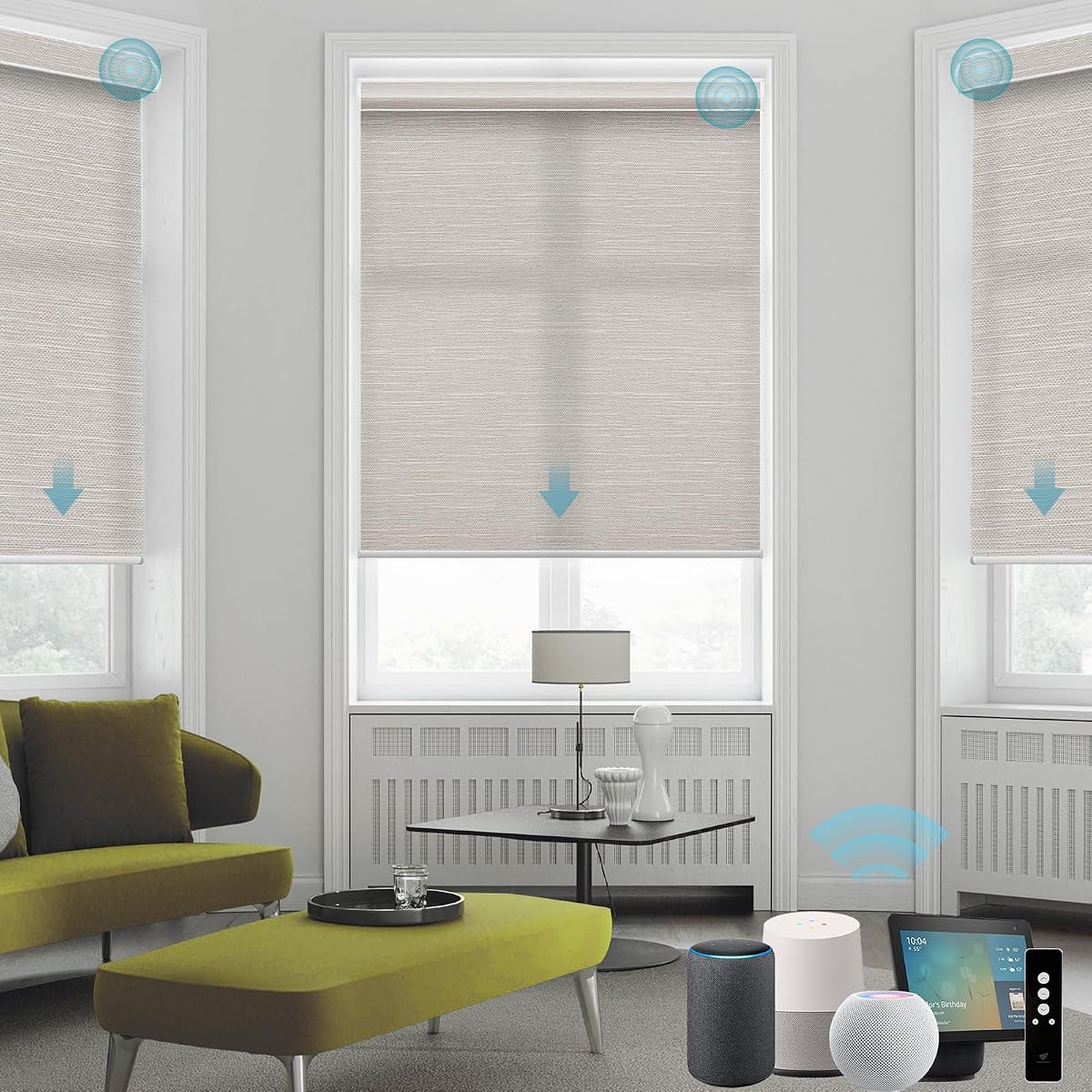 SmartWings Persianas enrollables inteligentes motorizadas, 70% Blackout Essential Cream | Persianas personalizadas de tela filtrante de luz para ventanas interiores, persianas inteligentes compatibles con Alexa/Google/Homekit