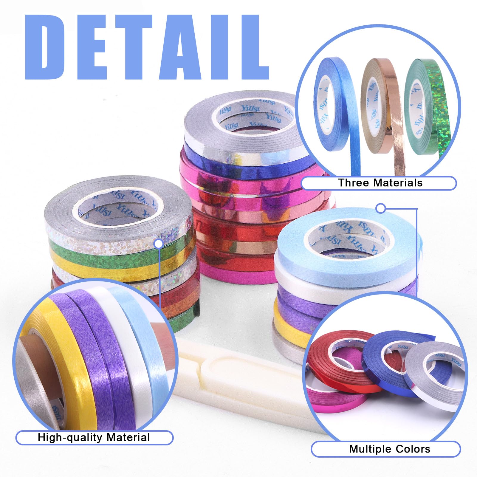 Glarks 49pcs 525Yards Curling Ribbons Set 3 Styles Multi Colors 1/5" Wide Crimped Curling Ribbon Metallic Curling Balloon Ribbon Gift Wrap Ribbon Christmas Ribbon with scissors for Festival Decoration - Image 3