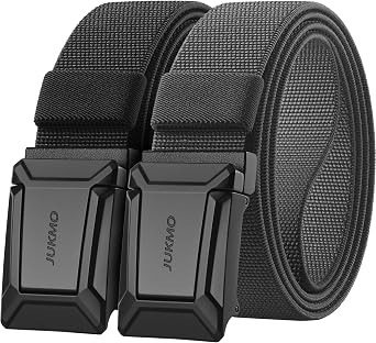 JUKMO 2 Pack Men's Stretch Tactical Belt, 1.5 Nylon Web with Flip Buckle | Quick Release Elastic Belt for Military Work Rigger Hiking
