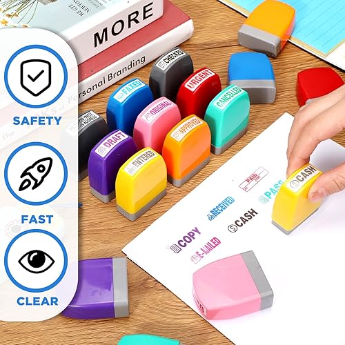 Miniatura 4 de Yeaqee Juego de 16 sellos de goma autoentintados para oficina, aprobados, copias pagadas, escaneadas, mensajes y cuentas, negocios, trabajo, papel,