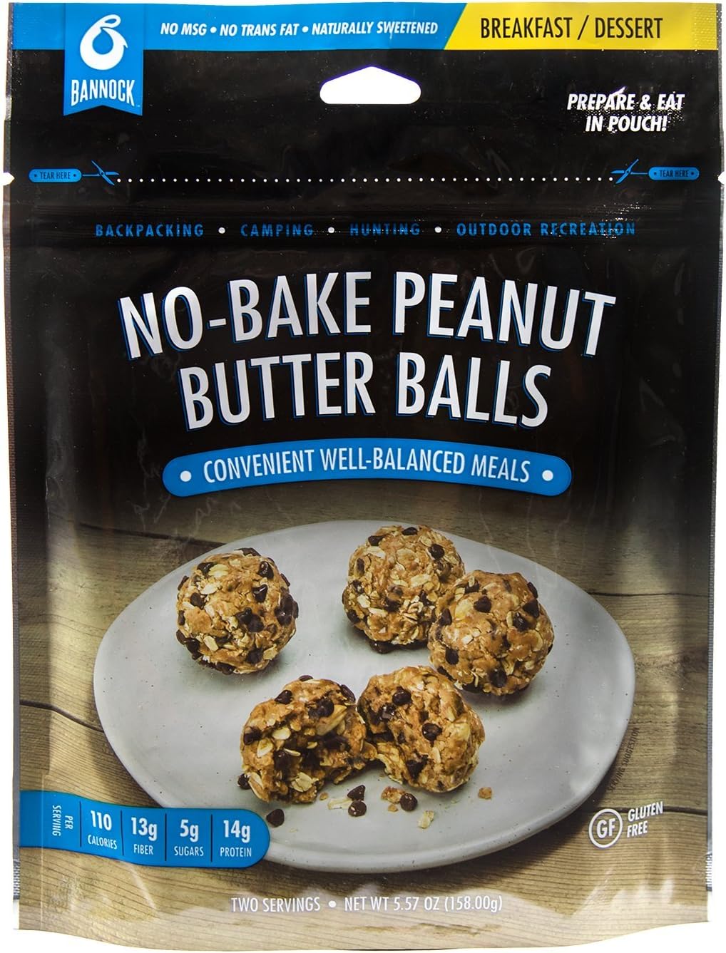 Bannock No Bake Peanut Butter Balls - 6 Pouches - 15 Servings - Gluten Free Freeze Dried Camping, Hiking & Backpacking Dessert - Cook in Pouch Camp Treat