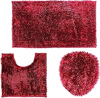 Vista 1 de BH Home & Linen Juego de 3 alfombras de baño de felpilla ultrasuaves de mantequilla, 100% microfibra (borgoña)