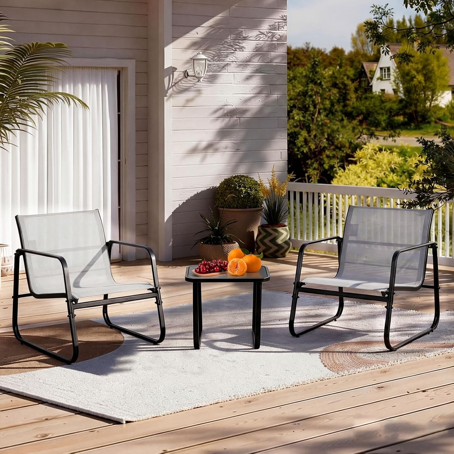 DUMOS 3 Piece Patio Furniture Set，Outdoor Patio Furniture Conversation Set with Table, Patio Sectional Bistro Sets for Lawn, Garden, Balcony, Poolside (Gray)