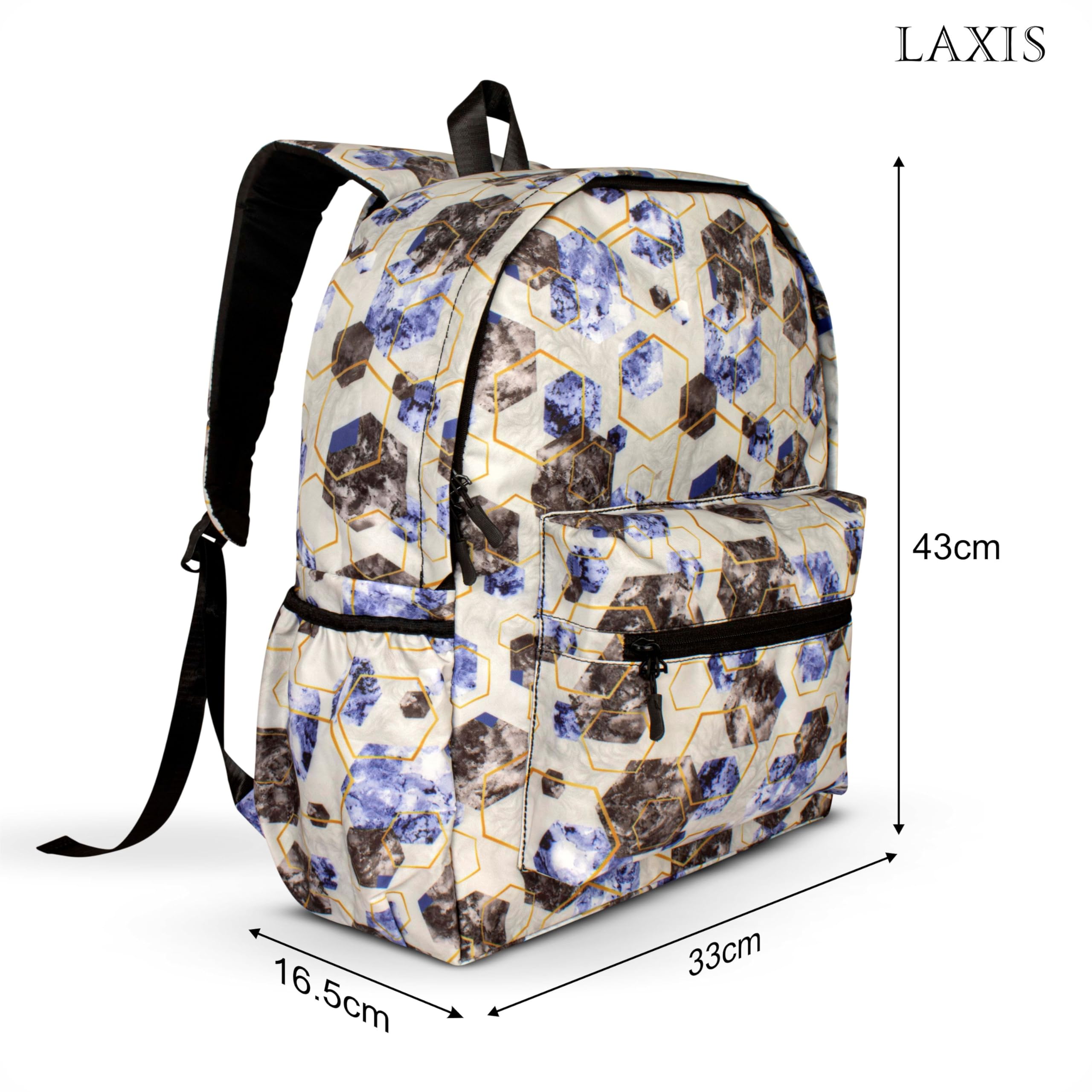 LAXIS HOMFIL Brand School Backpack Compatible For Upto 15" Laptop For Men & Women With Bottle Pocket, Quick Access Pocket, Padded Shoulder Adjustable Straps, Water Resistance (White Hexagon) 4