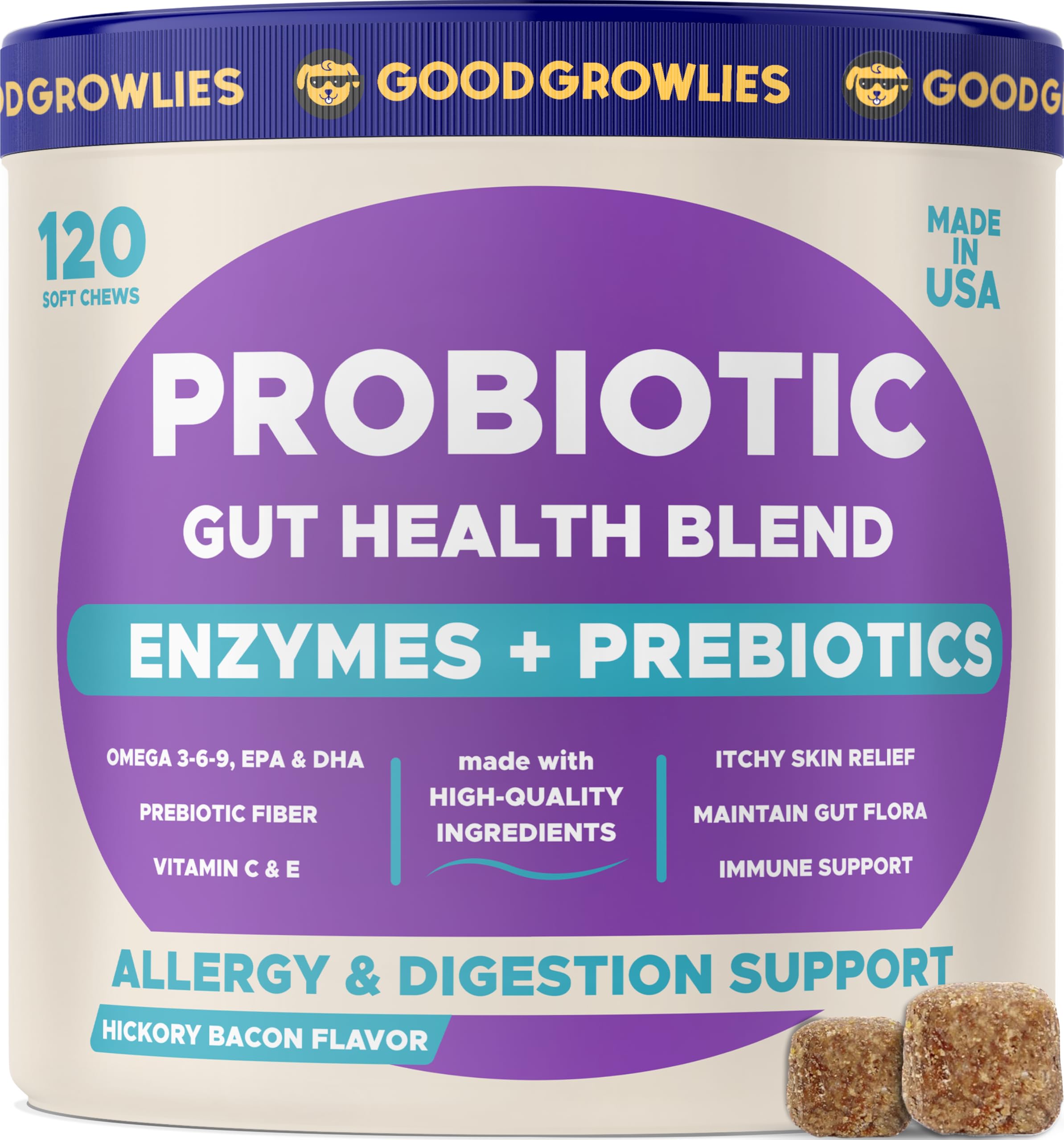 Probiotics for Dogs Gut Health &amp; Digestive Function Support - Probiotic Chews w Pumpkin &amp; Omega - Upset Stomach &amp; Gas Relief, Constipation, Canine Prebiotic Supplement