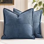 MIULEE Olive Green Corduroy Pillow Covers 18x18 inch with Splicing Set of 2 Super Soft Boho Striped Broadside Decorative Textured Throw Cases for Spring Couch Cushion Bed Livingroom