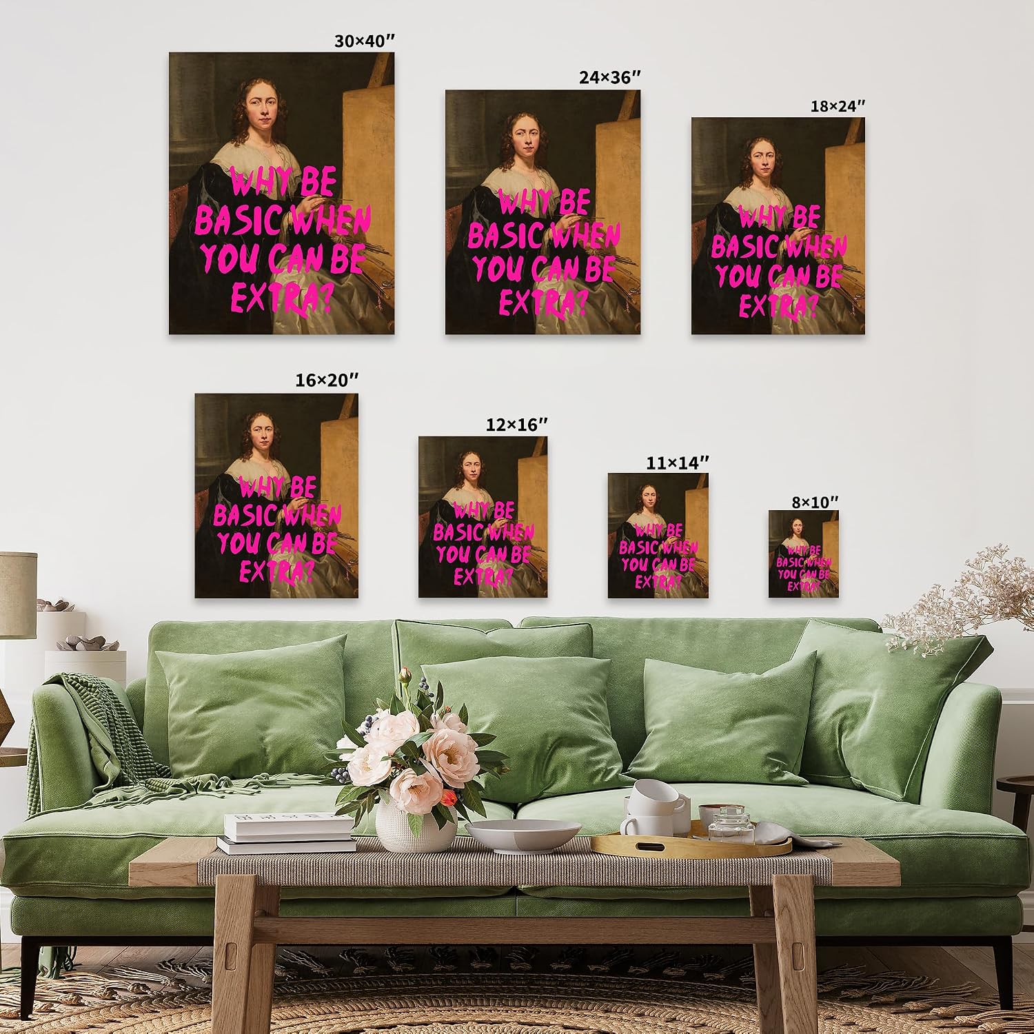 Monem Art Why Be Basic Canvas - You Can Be Extra Print - Altered Art - Modern Typography Design - Positive Quote Art - Great Living Room or Bedroom Wall Decor - Available in 8x10 to 30x40