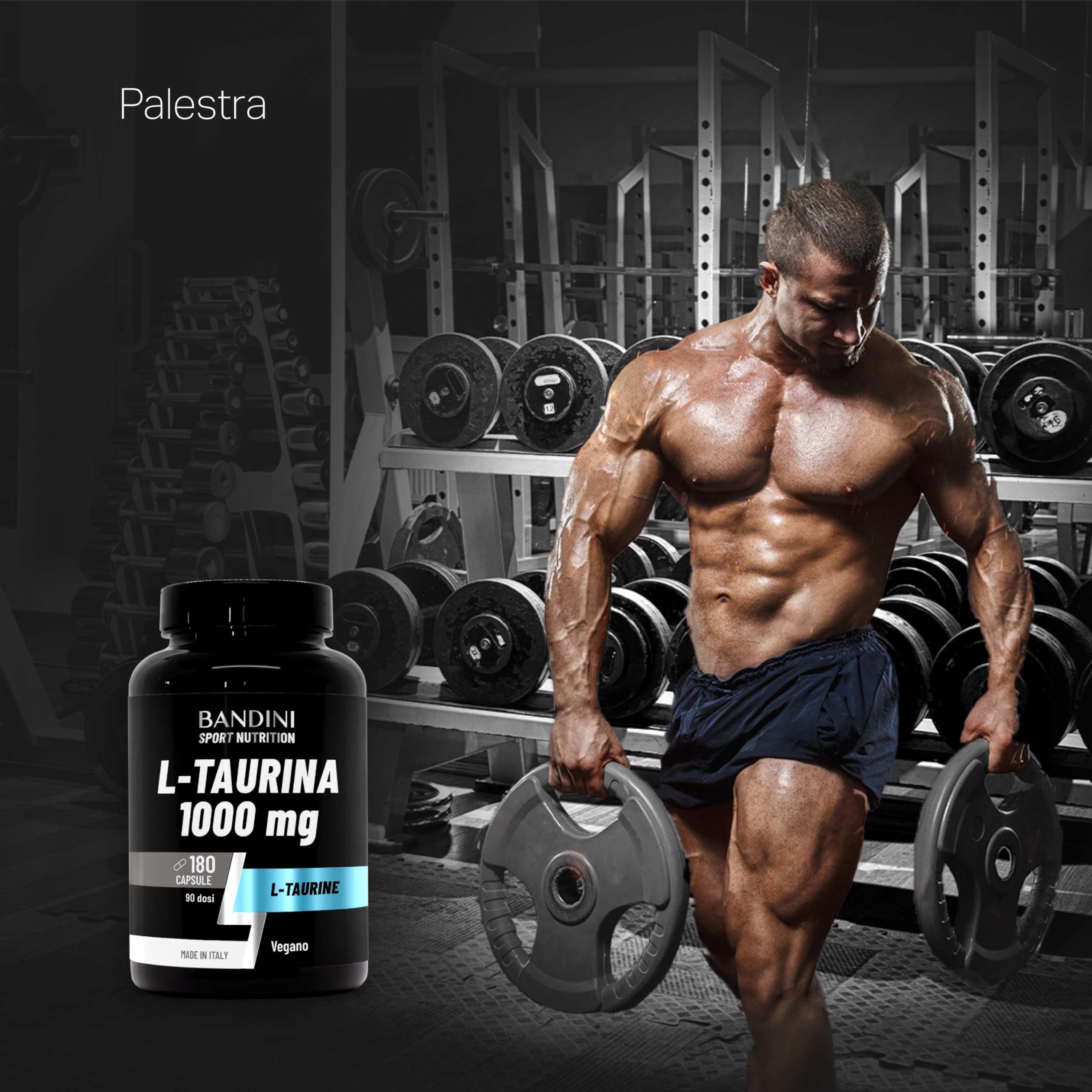 Bandini® Taurina Integratore 1.000mg per Dose, 180 Capsule, Taurine Pura Polvere Vegan Alto Dosaggio (3 Mesi), Aminoacidi Essenziali Pre/Post Workout, L-Taurina 1000 mg, Senza Magnesio Stearato