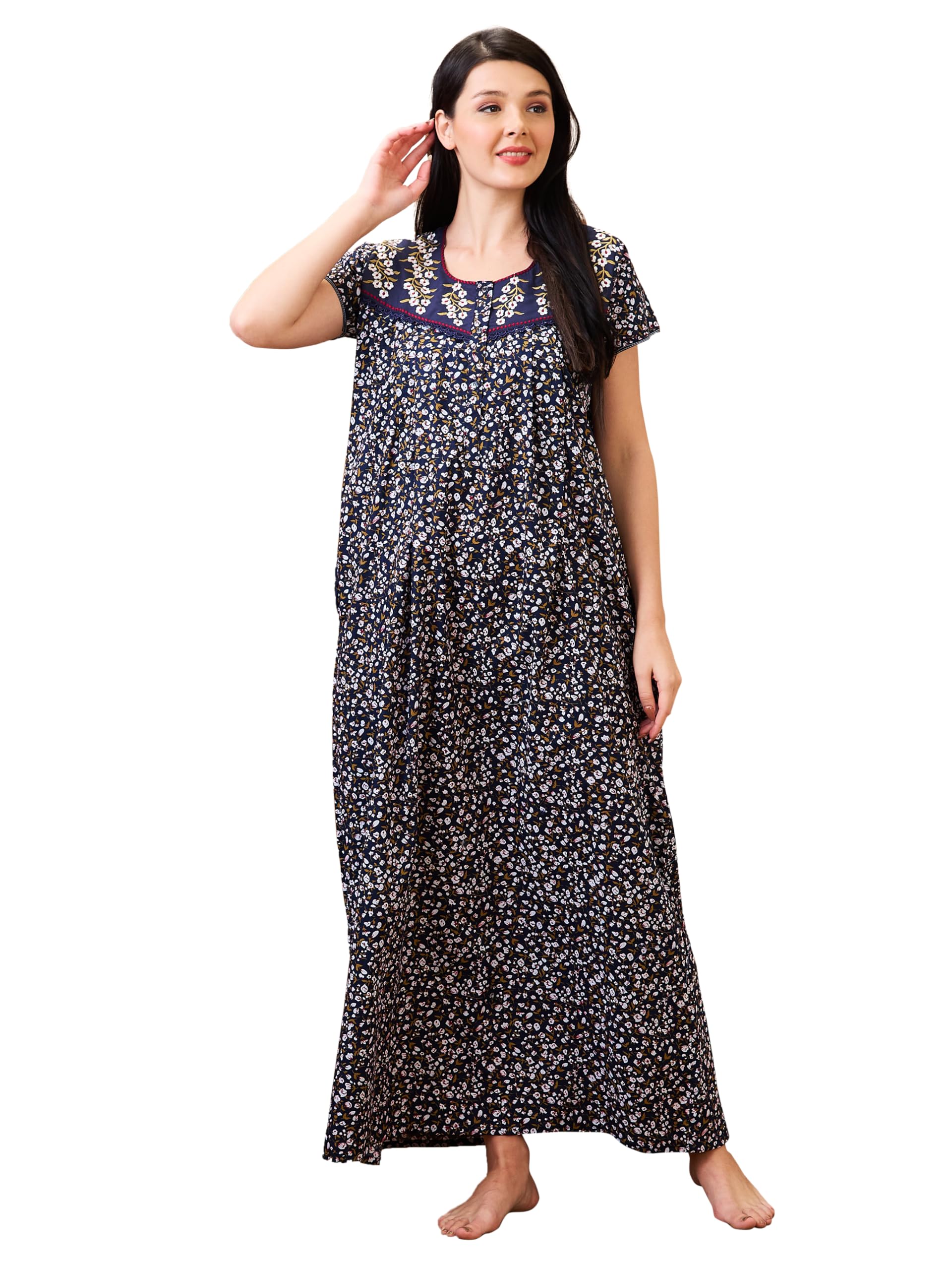 av2 Women Printed Cotton Maxi Nightwear Nighty|Womens Nightwear 7258-picture-48
