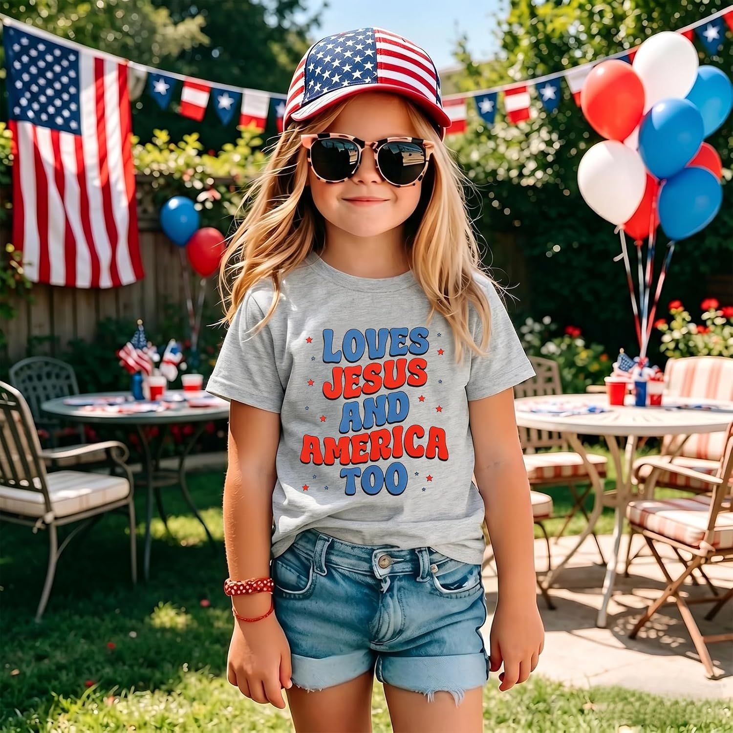 CM C&M WODRO Toddler 4th of July Shirts Boys Girls Loves Jesus and America Too Shirt Kids USA Patriotic T-Shirt Summer Tee