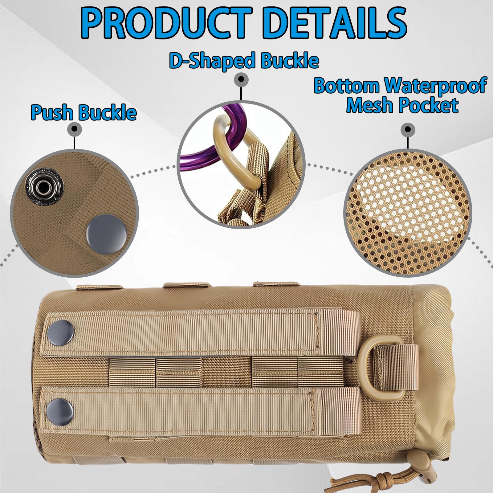 Diyxisk Porte Gourde Sac à Dos Réglable, Tactique, Nylon 1000d Pochette Pour Bouteille Deau Randonne En Plein Air Ca