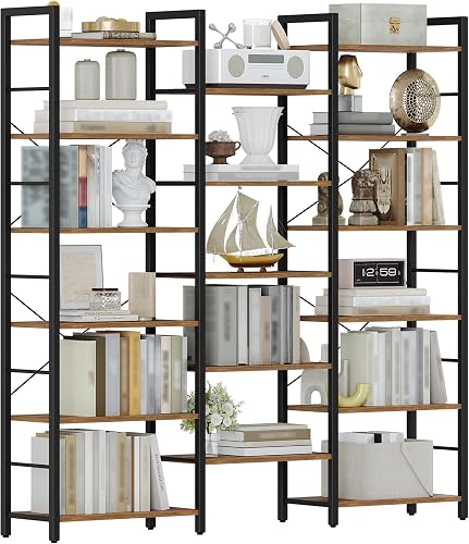 Hzuaneri Bookcase, Large Bookshelf with Metal Frame 17 Adjustable Shelves, Tall Storage Unit for Living Room, Bedroom, Home Office, Plant Shelf, 24 x 152 x186 cm, Rustic Brown and Black BC10101B - 8