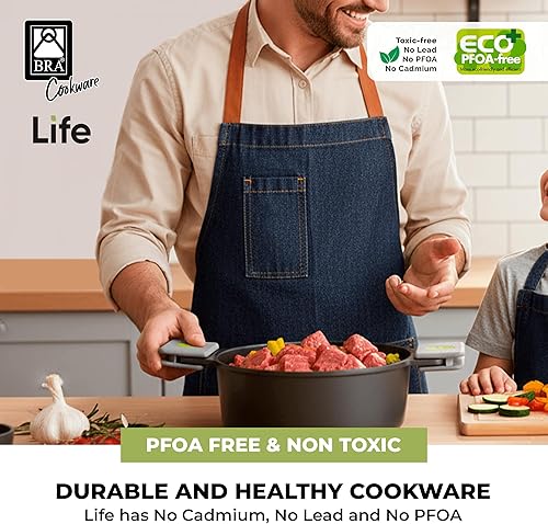 Miniatura 7 de BRA COOKWARE Life - Juego de utensilios de cocina de cerámica de 12 piezas, juego de ollas y sartenes de aluminio fundido reciclado con 2 ollas, 1