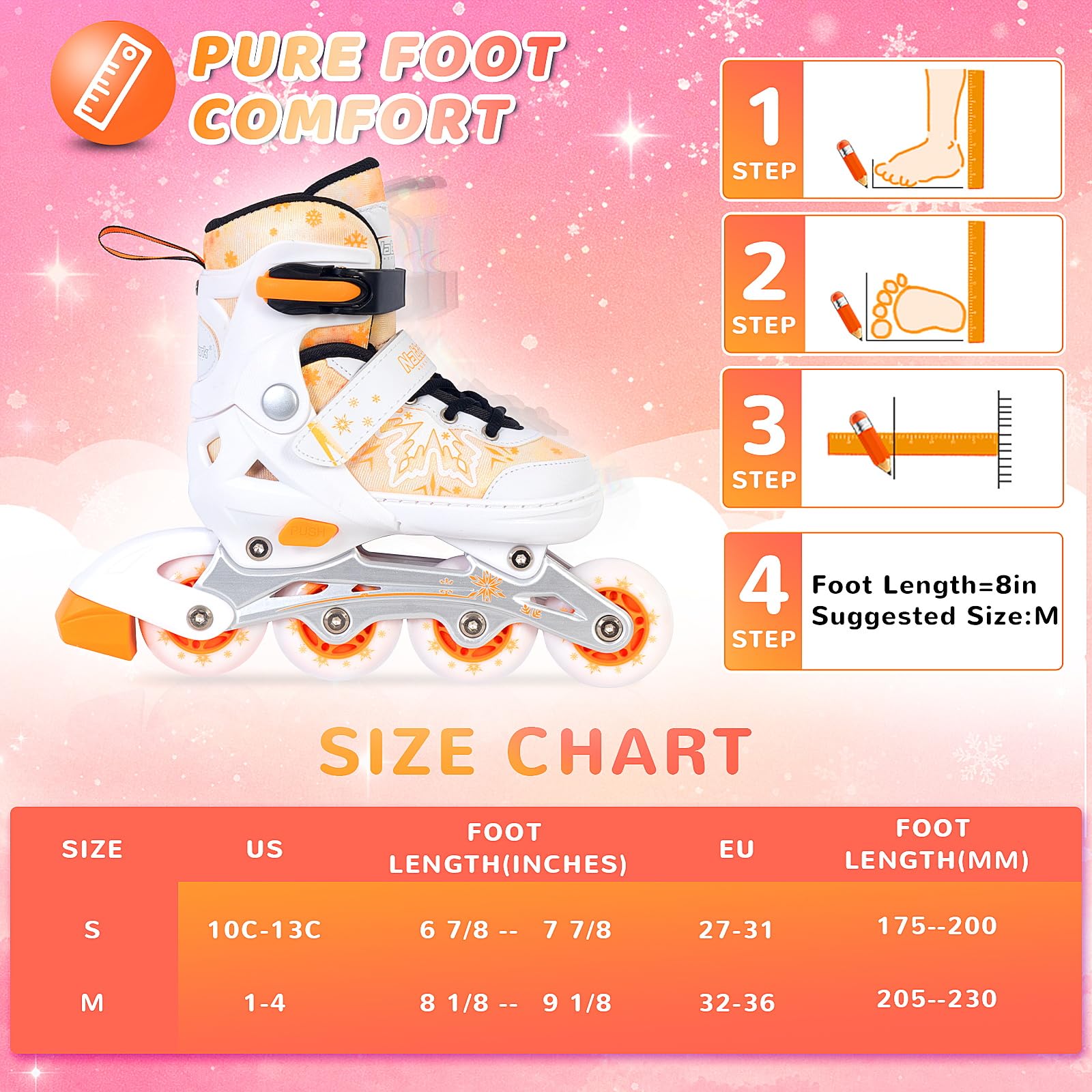 Nattork Patines en línea ajustables, copos de nieve para niñas y niños, patines de ruedas seguros y cómodos para principiantes