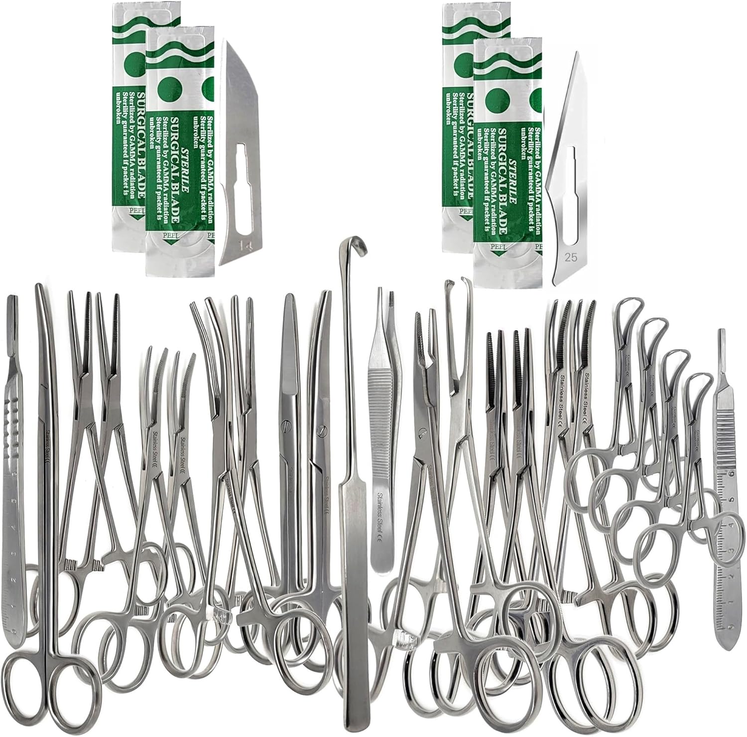 A2Z Scilab Premium Quality 43pcs Scissors Forceps Hemostats Needle Holder Backhaus Clamps + Extra Blades - All in 1 Complete Kit for Student Veterinary Training - Made of Stainless Steel